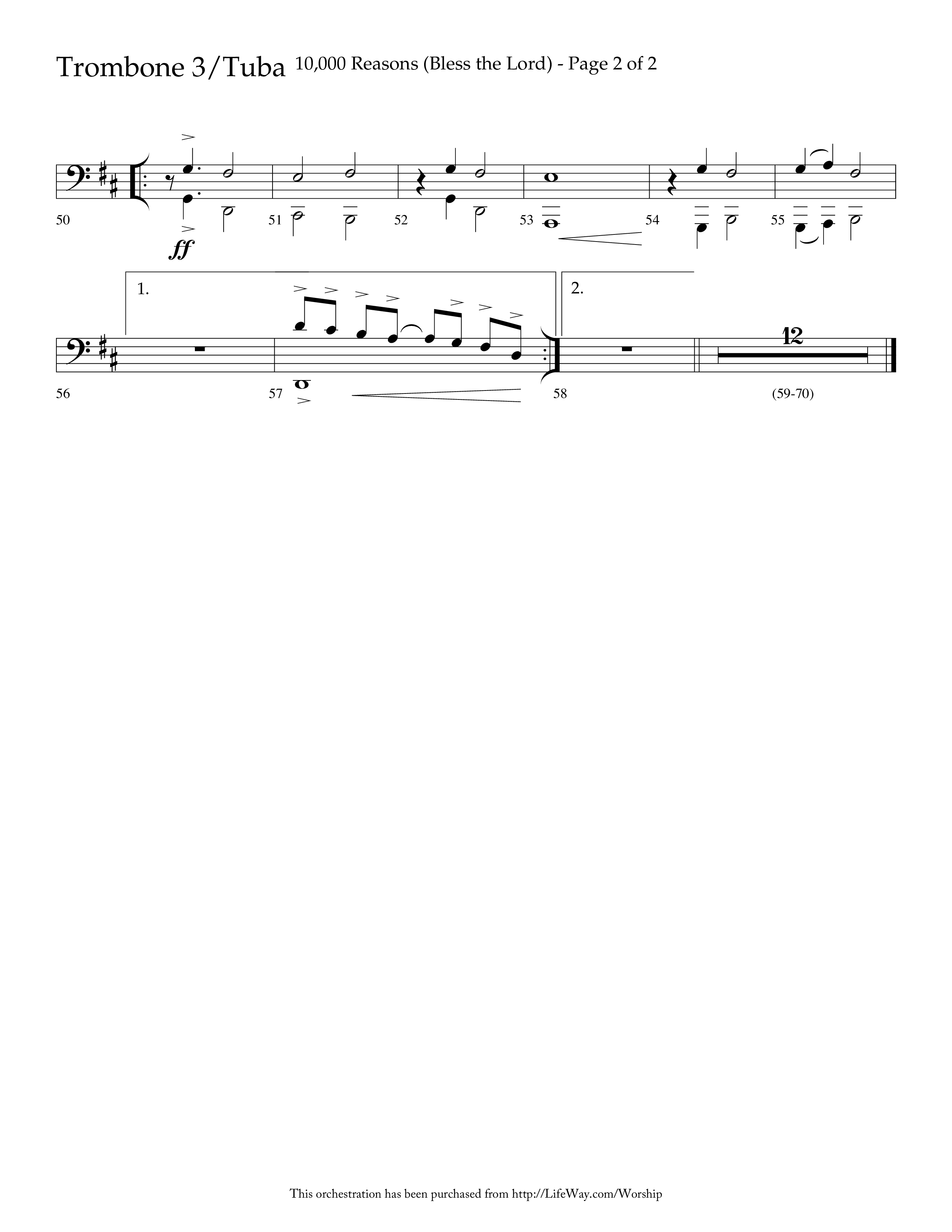 10,000 Reasons (Bless The Lord) (Choral Anthem SATB) Trombone 3/Tuba (Lifeway Choral / Arr. Dave Williamson)