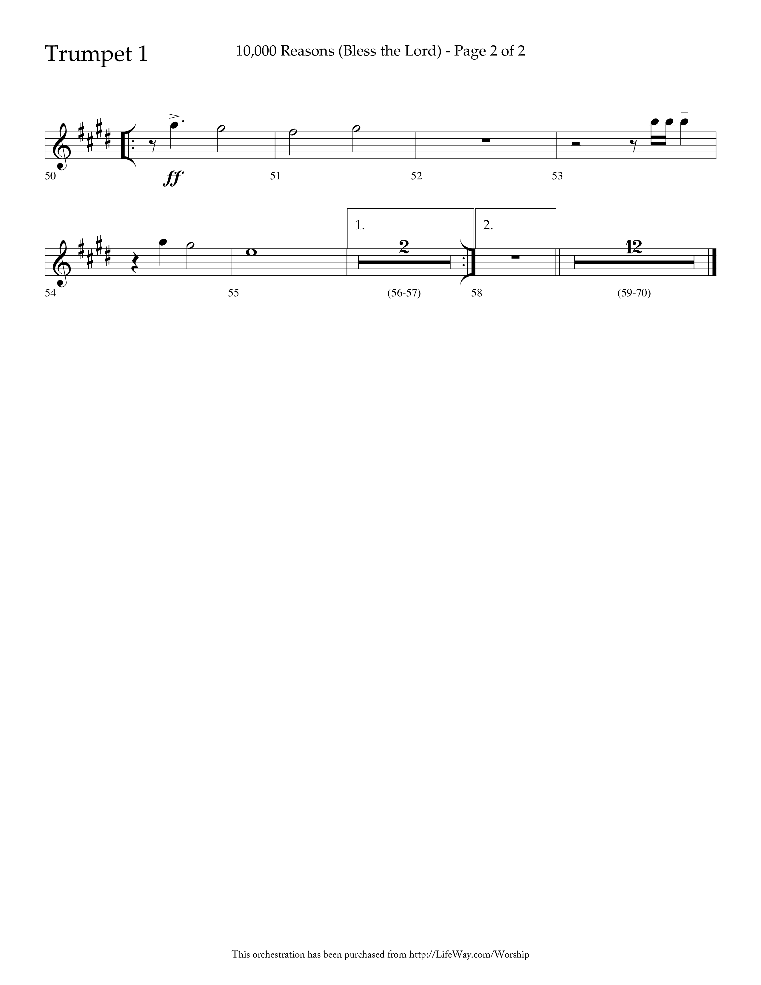 10,000 Reasons (Bless The Lord) (Choral Anthem SATB) Trumpet 1 (Lifeway Choral / Arr. Dave Williamson)