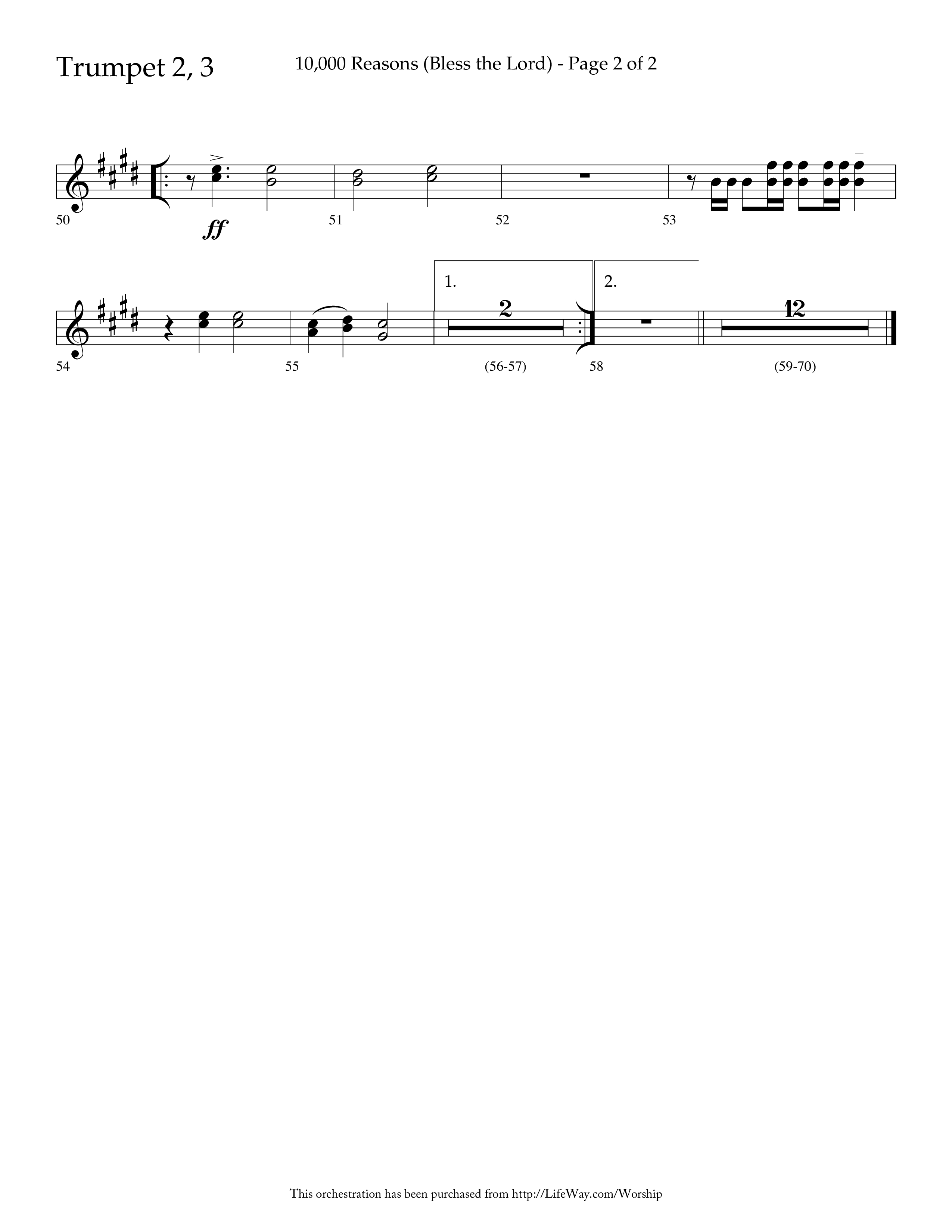 10,000 Reasons (Bless The Lord) (Choral Anthem SATB) Trumpet 2/3 (Lifeway Choral / Arr. Dave Williamson)