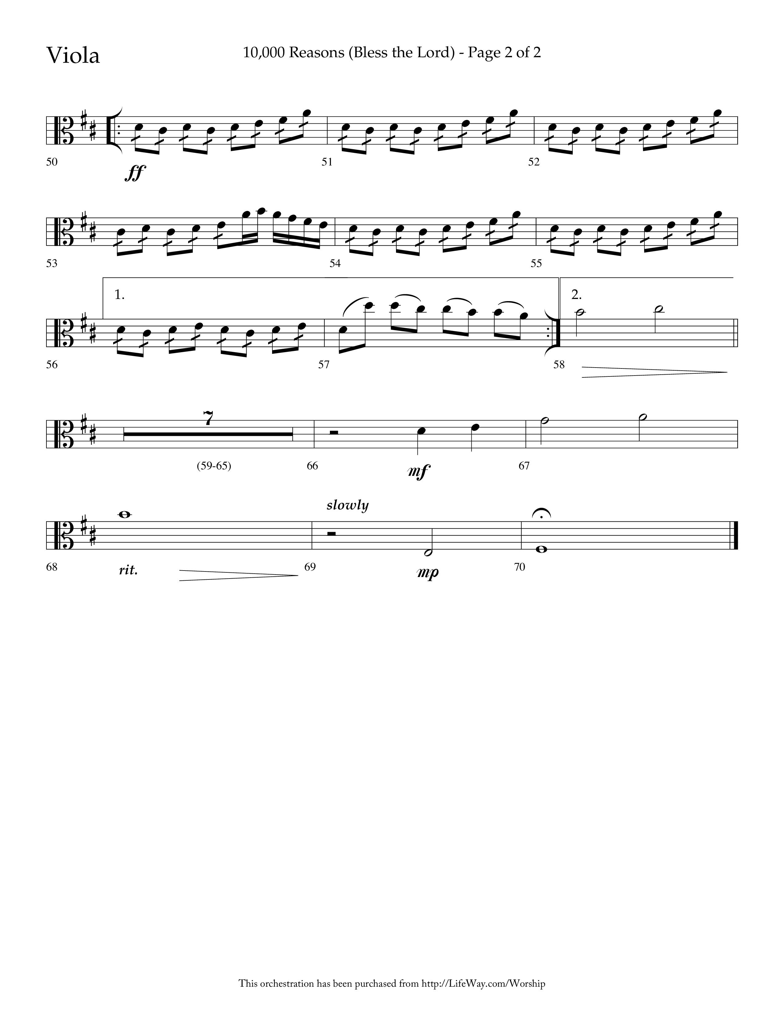 10,000 Reasons (Bless The Lord) (Choral Anthem SATB) Viola (Lifeway Choral / Arr. Dave Williamson)