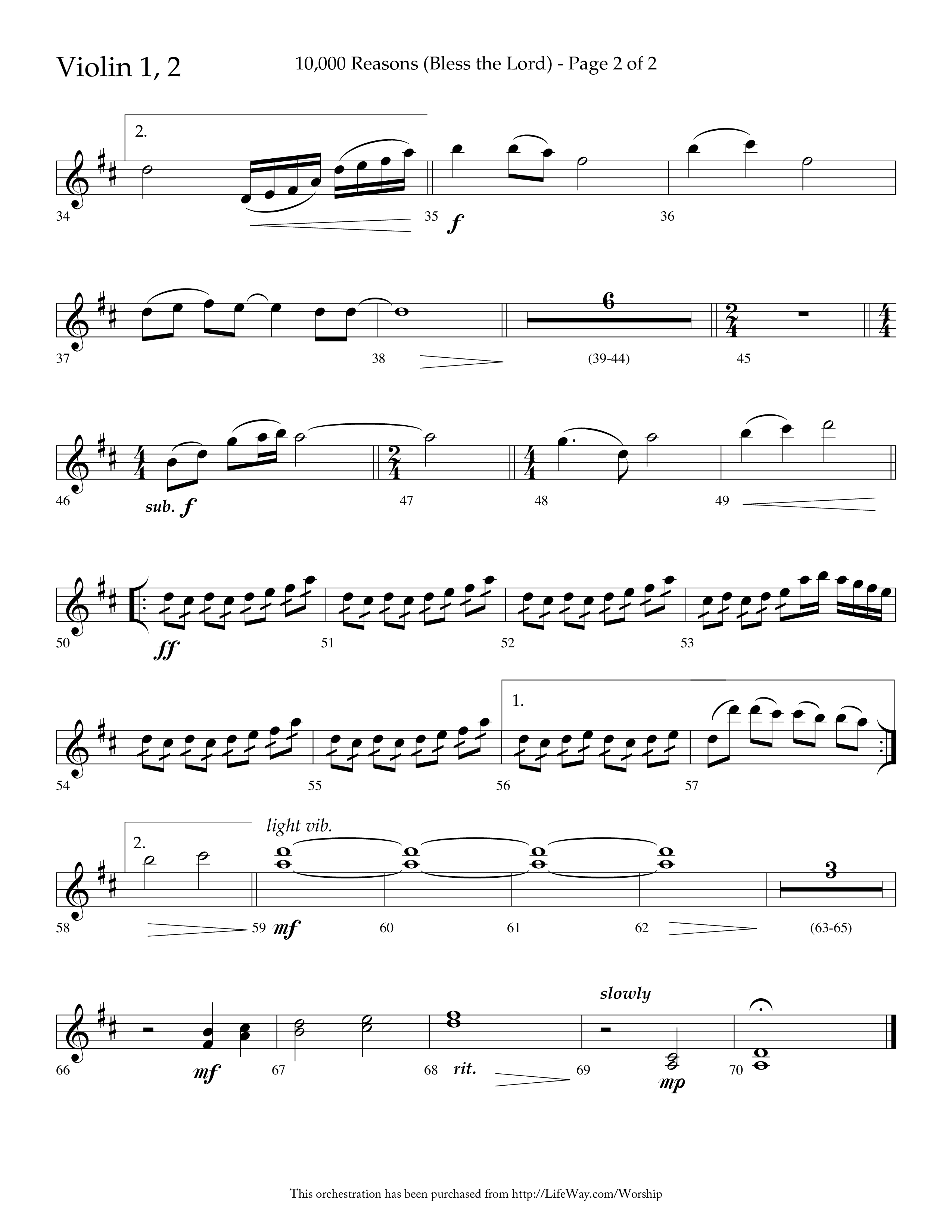 10,000 Reasons (Bless The Lord) (Choral Anthem SATB) Violin 1/2 (Lifeway Choral / Arr. Dave Williamson)