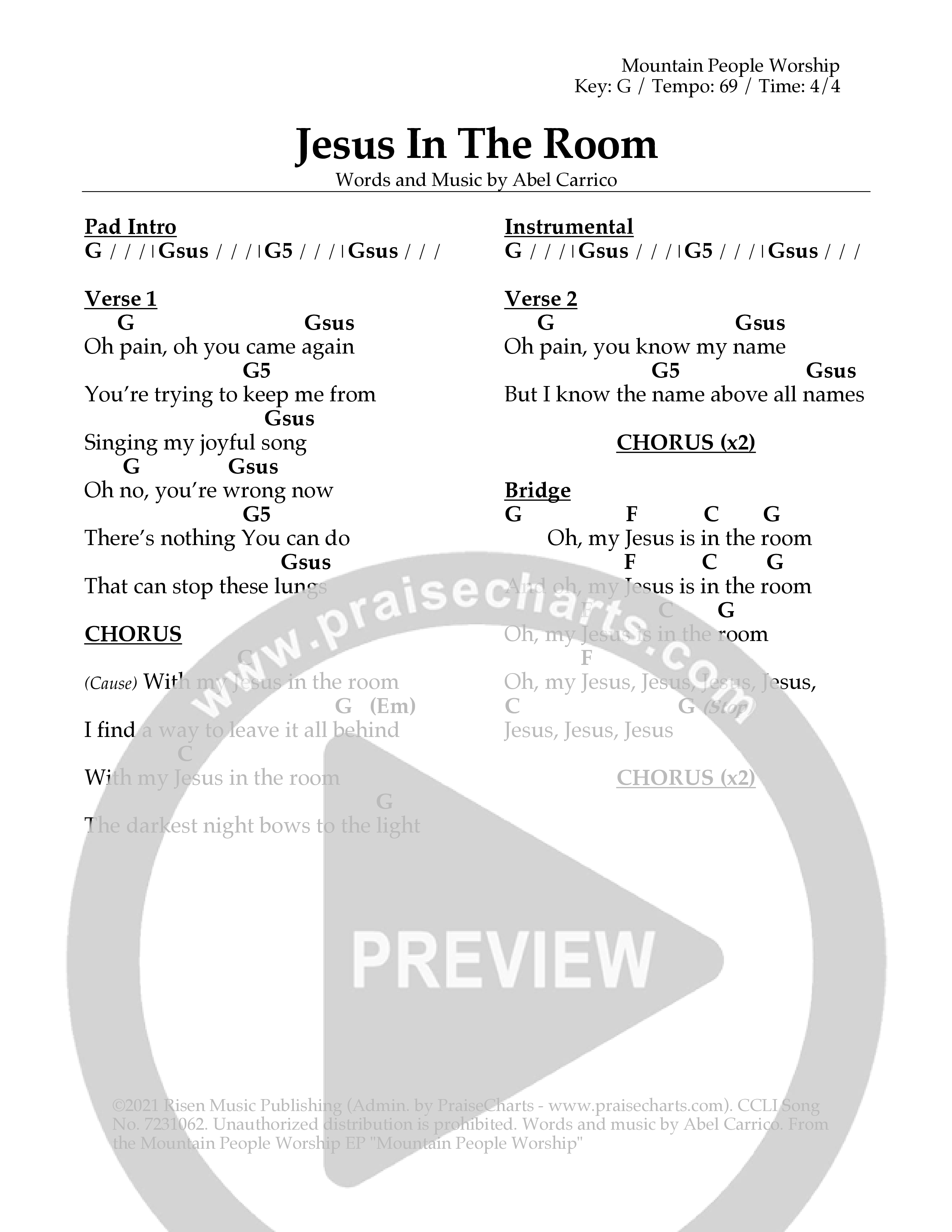 Jesus In The Room Chord Chart (Mountain People Worship)