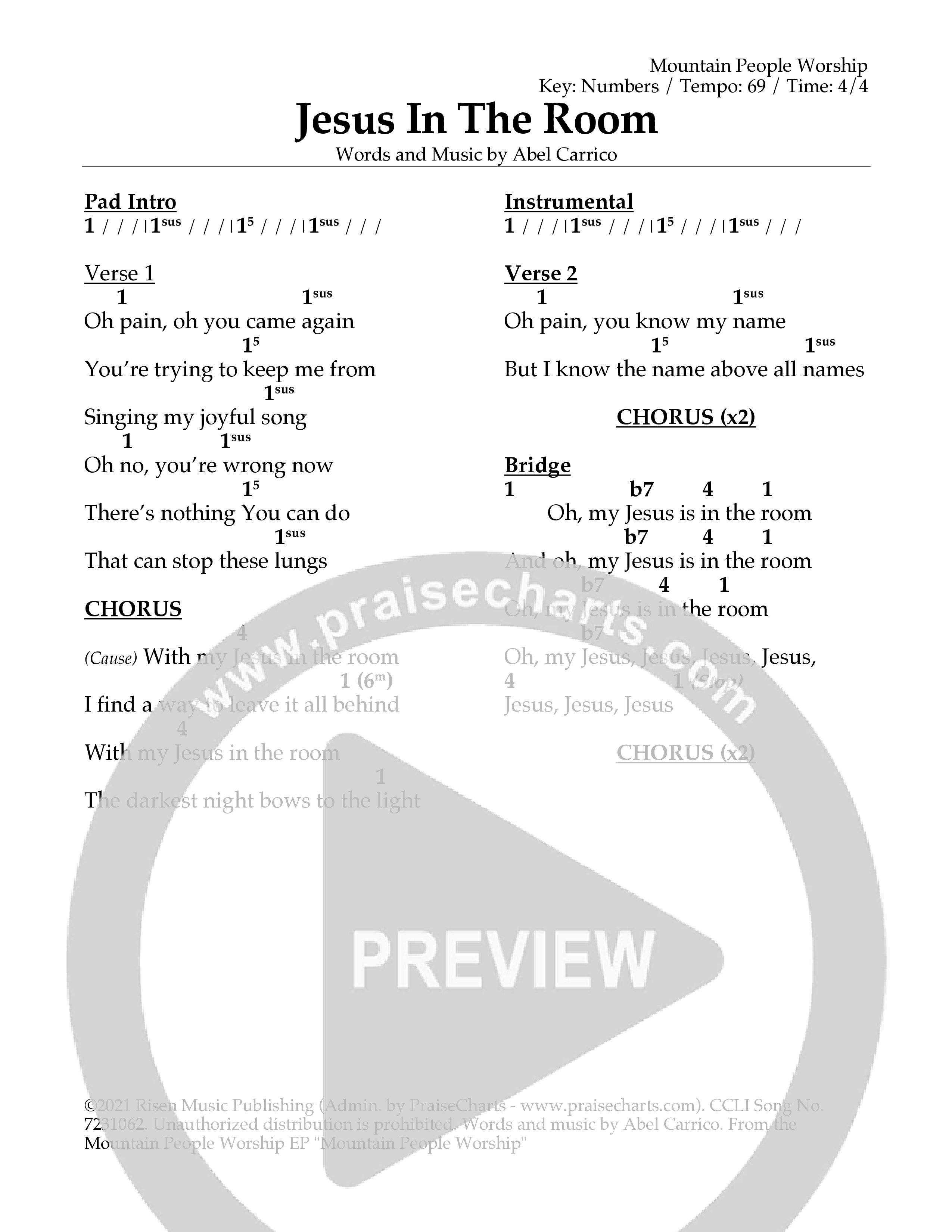 Jesus In The Room Chord Chart (Mountain People Worship)