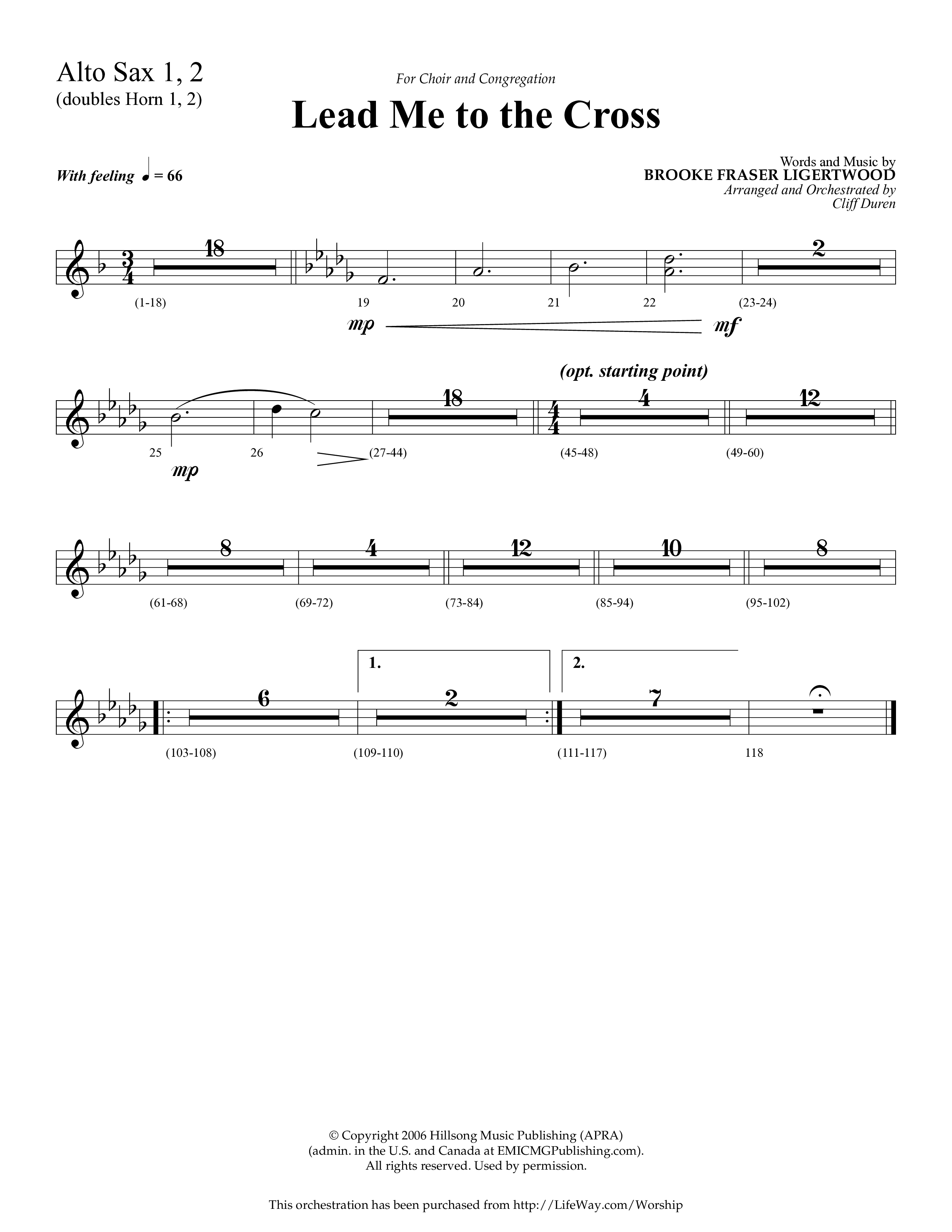 Lead Me To The Cross (Choral Anthem SATB) Alto Sax 1/2 (Lifeway Choral / Arr. Cliff Duren)