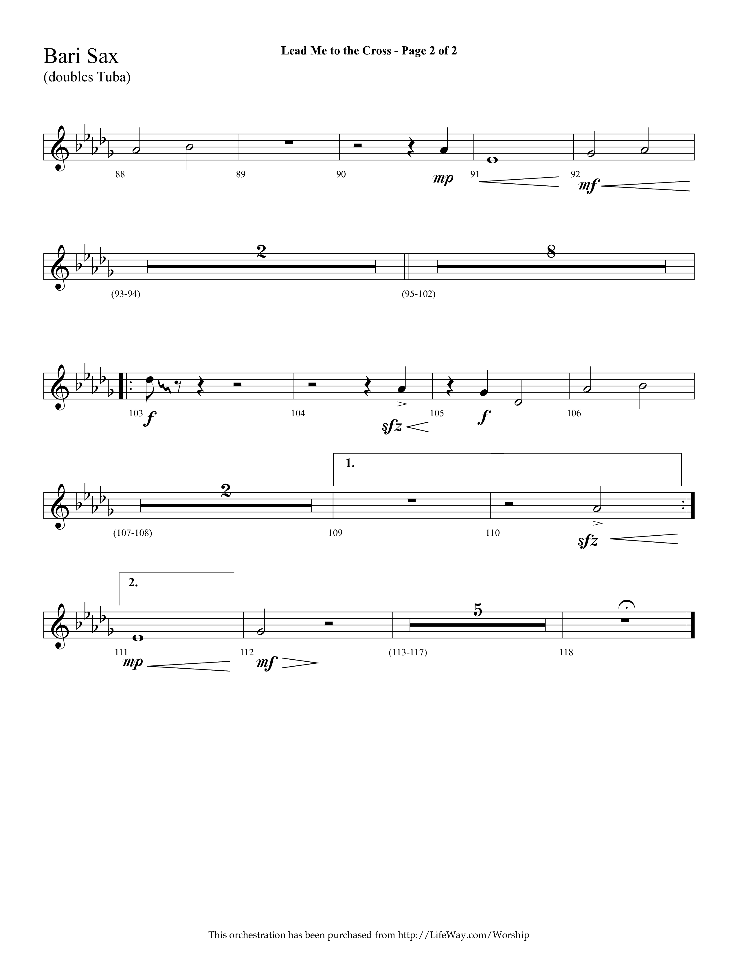Lead Me To The Cross (Choral Anthem SATB) Bari Sax (Lifeway Choral / Arr. Cliff Duren)