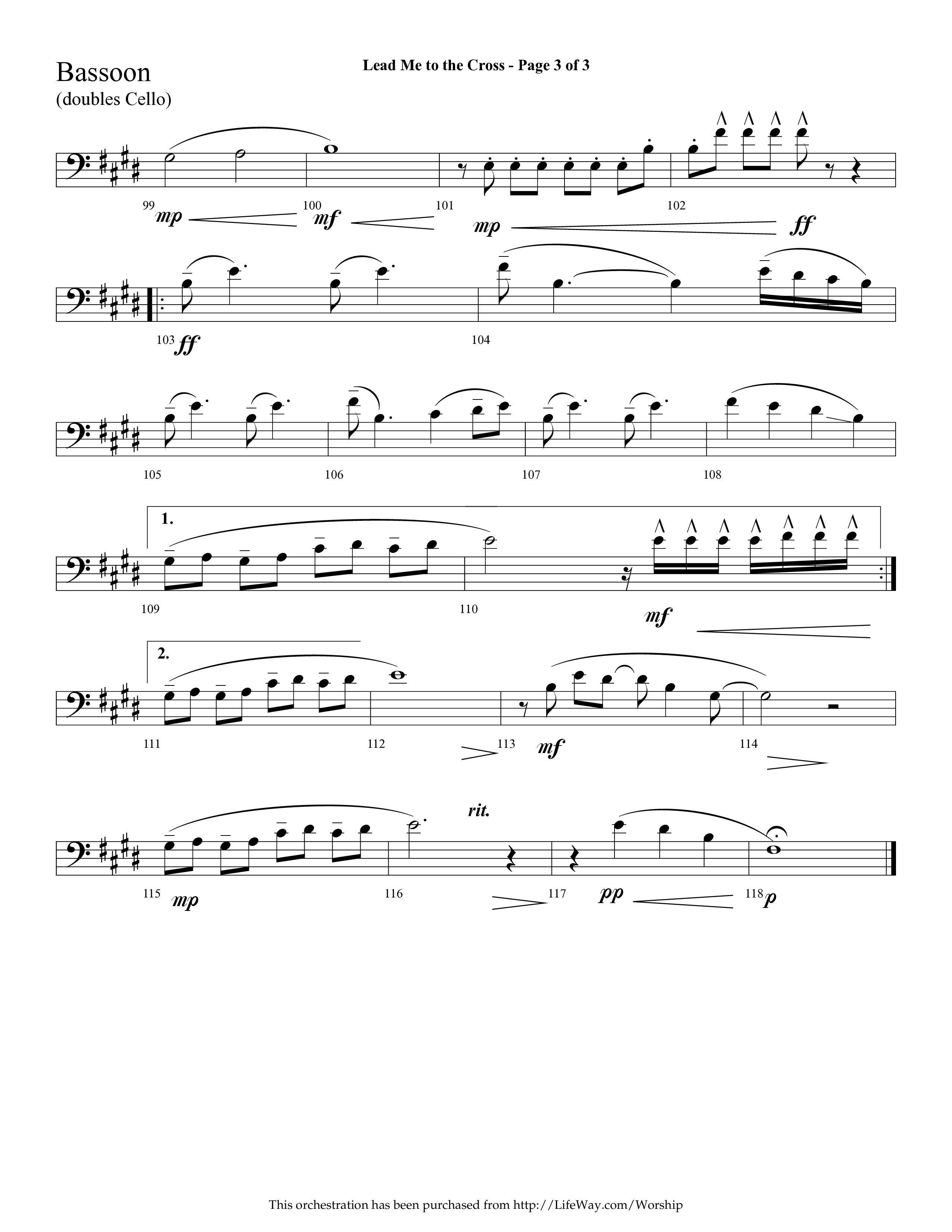 Lead Me To The Cross (Choral Anthem SATB) Bassoon (Lifeway Choral / Arr. Cliff Duren)