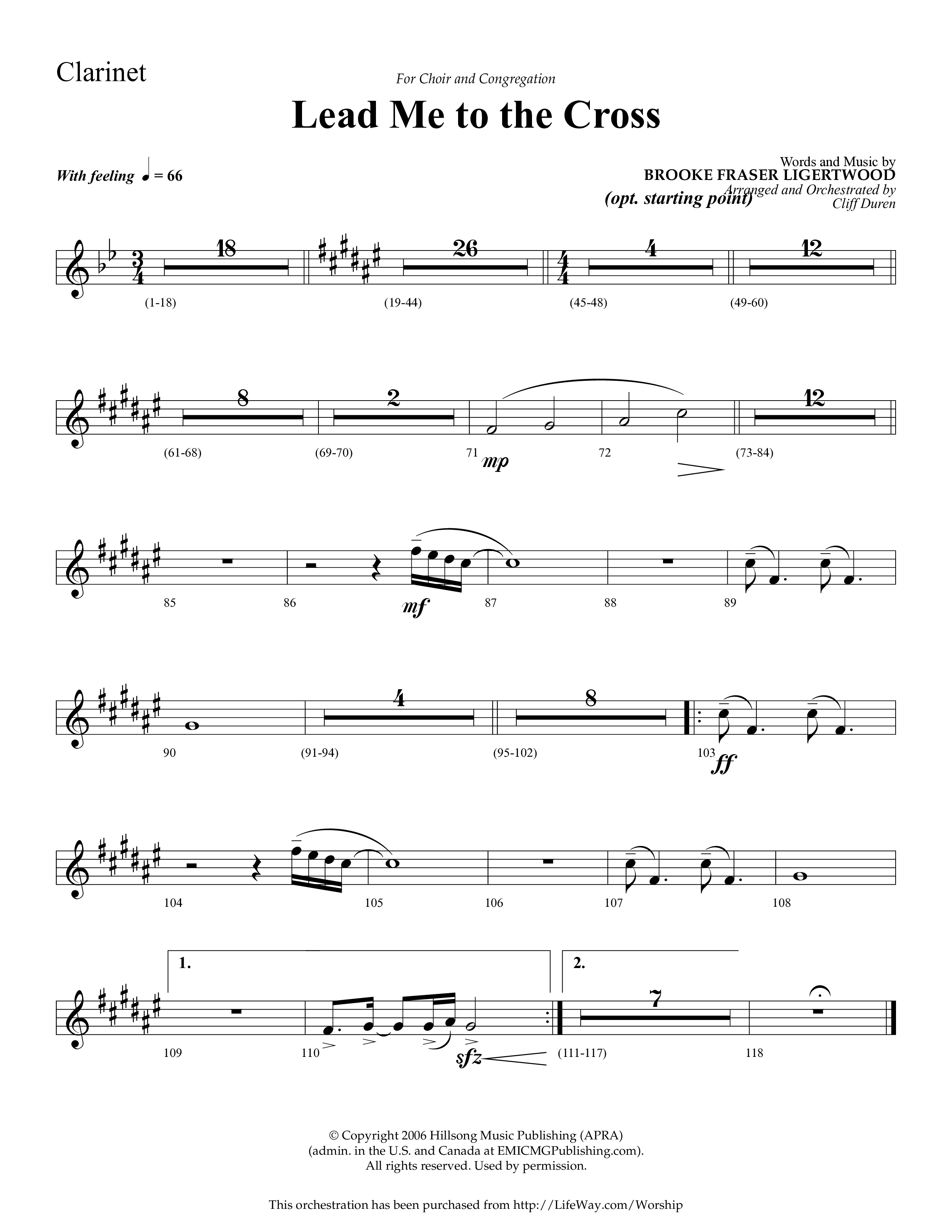 Lead Me To The Cross (Choral Anthem SATB) Clarinet 1/2 (Lifeway Choral / Arr. Cliff Duren)