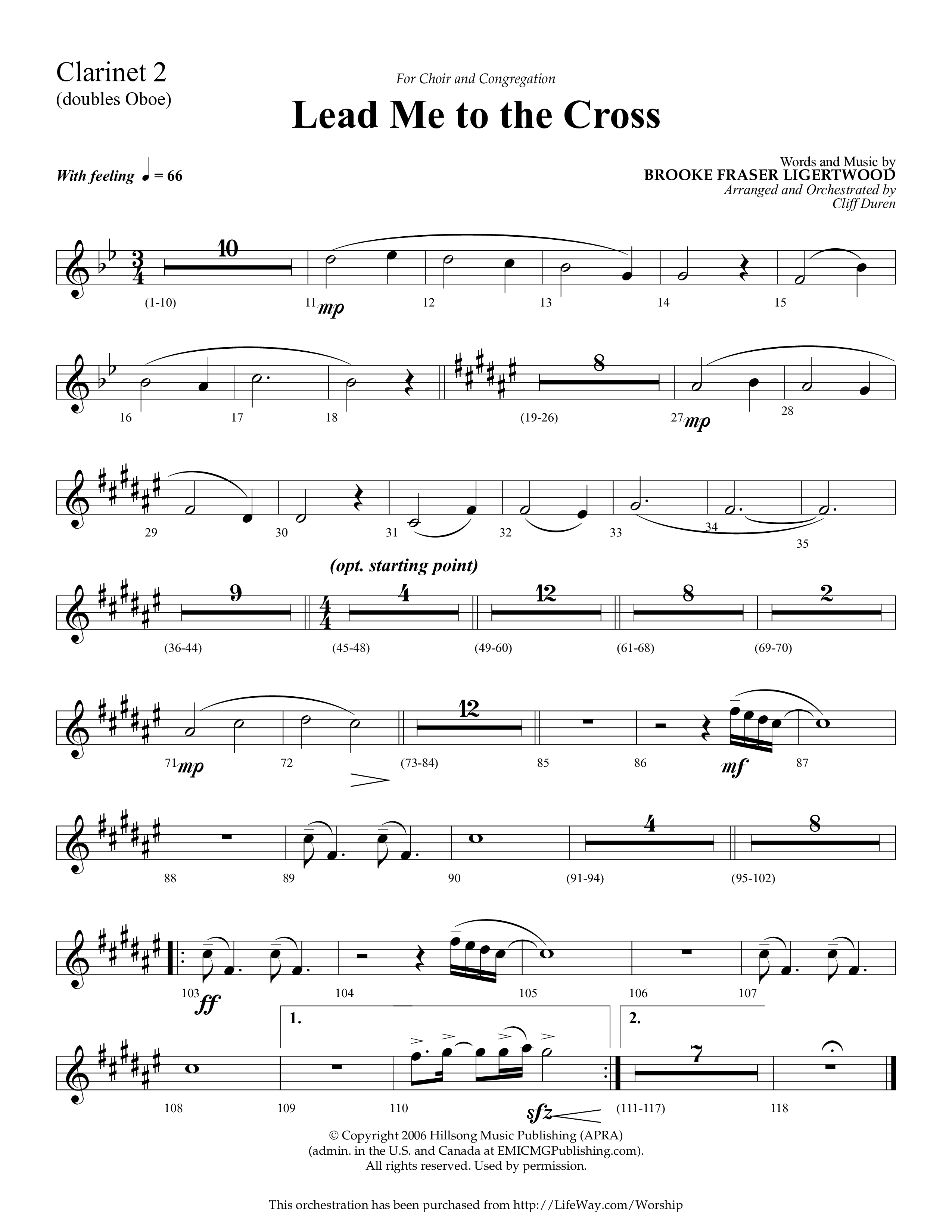 Lead Me To The Cross (Choral Anthem SATB) Clarinet 1/2 (Lifeway Choral / Arr. Cliff Duren)
