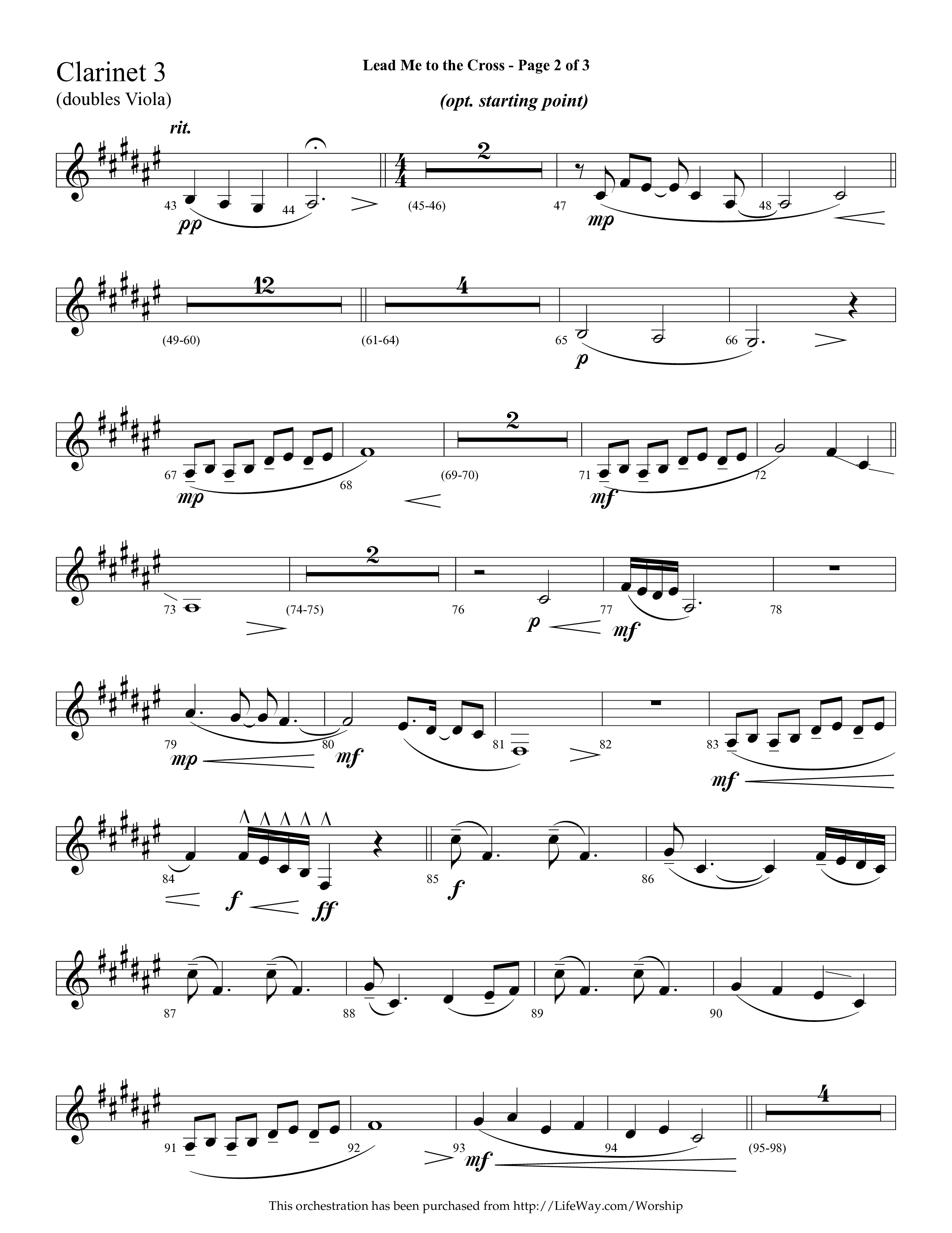 Lead Me To The Cross (Choral Anthem SATB) Clarinet 3 (Lifeway Choral / Arr. Cliff Duren)