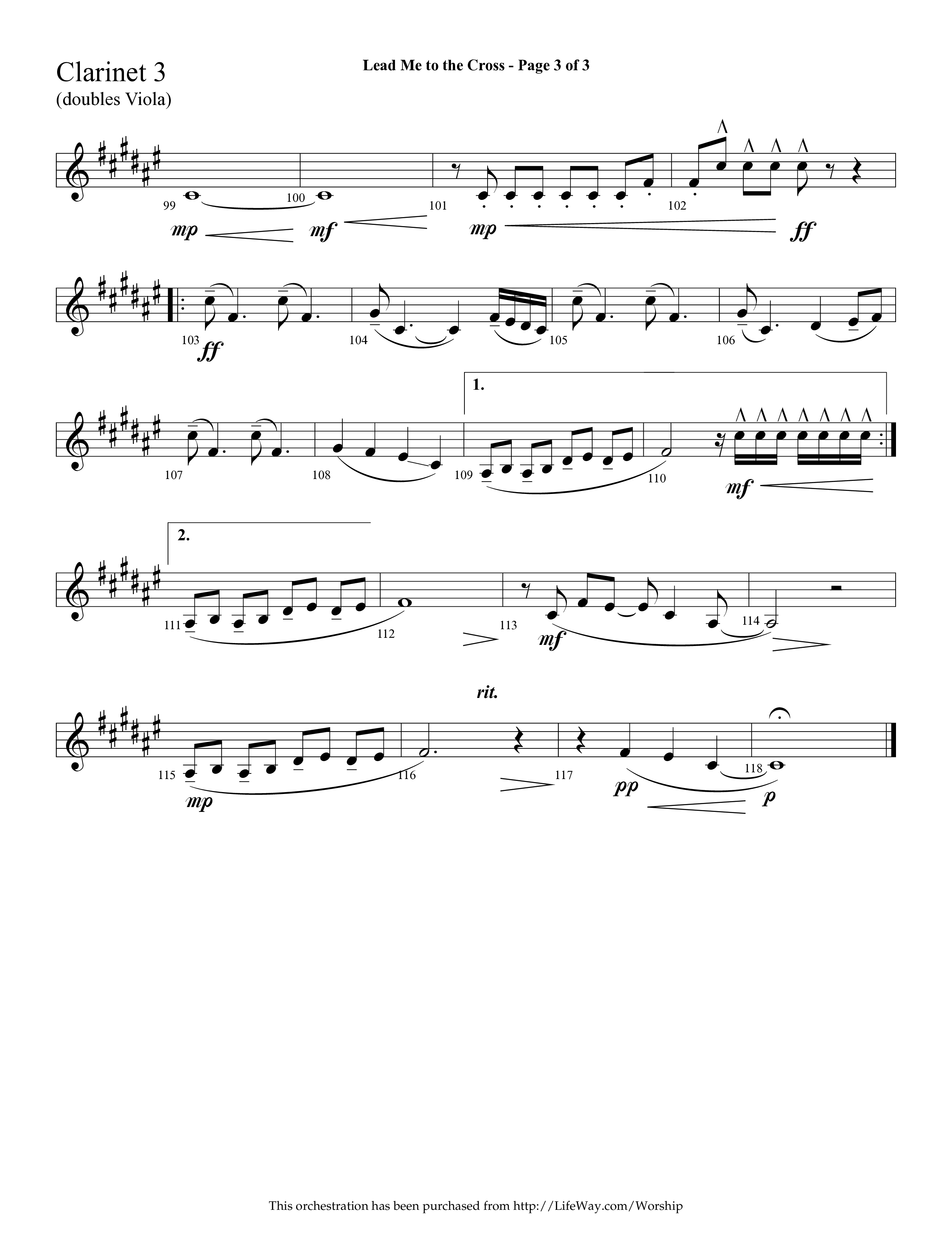 Lead Me To The Cross (Choral Anthem SATB) Clarinet 3 (Lifeway Choral / Arr. Cliff Duren)