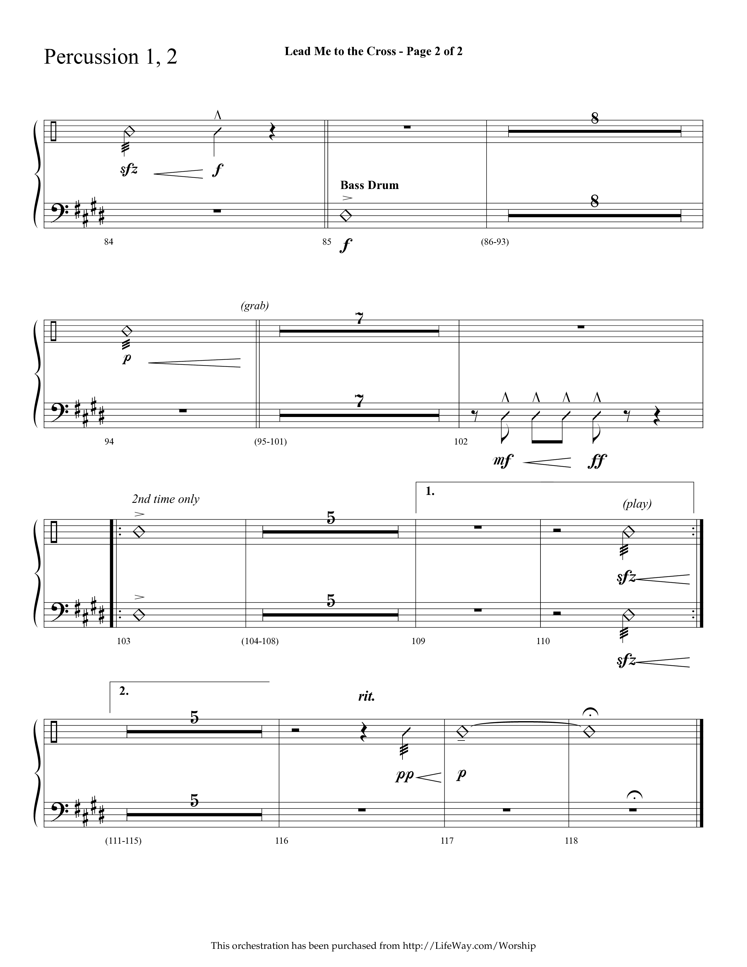Lead Me To The Cross (Choral Anthem SATB) Percussion 1/2 (Lifeway Choral / Arr. Cliff Duren)