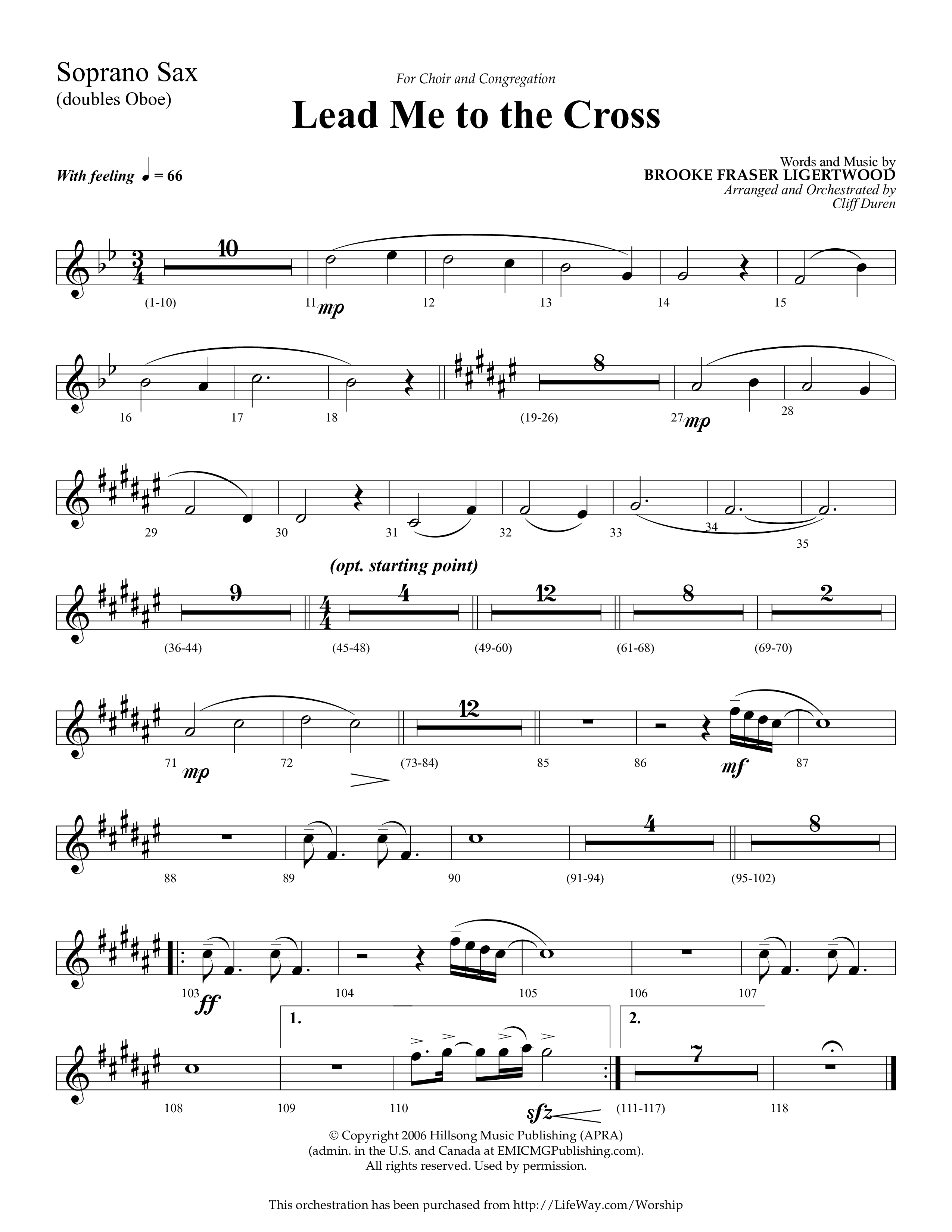 Lead Me To The Cross (Choral Anthem SATB) Soprano Sax (Lifeway Choral / Arr. Cliff Duren)