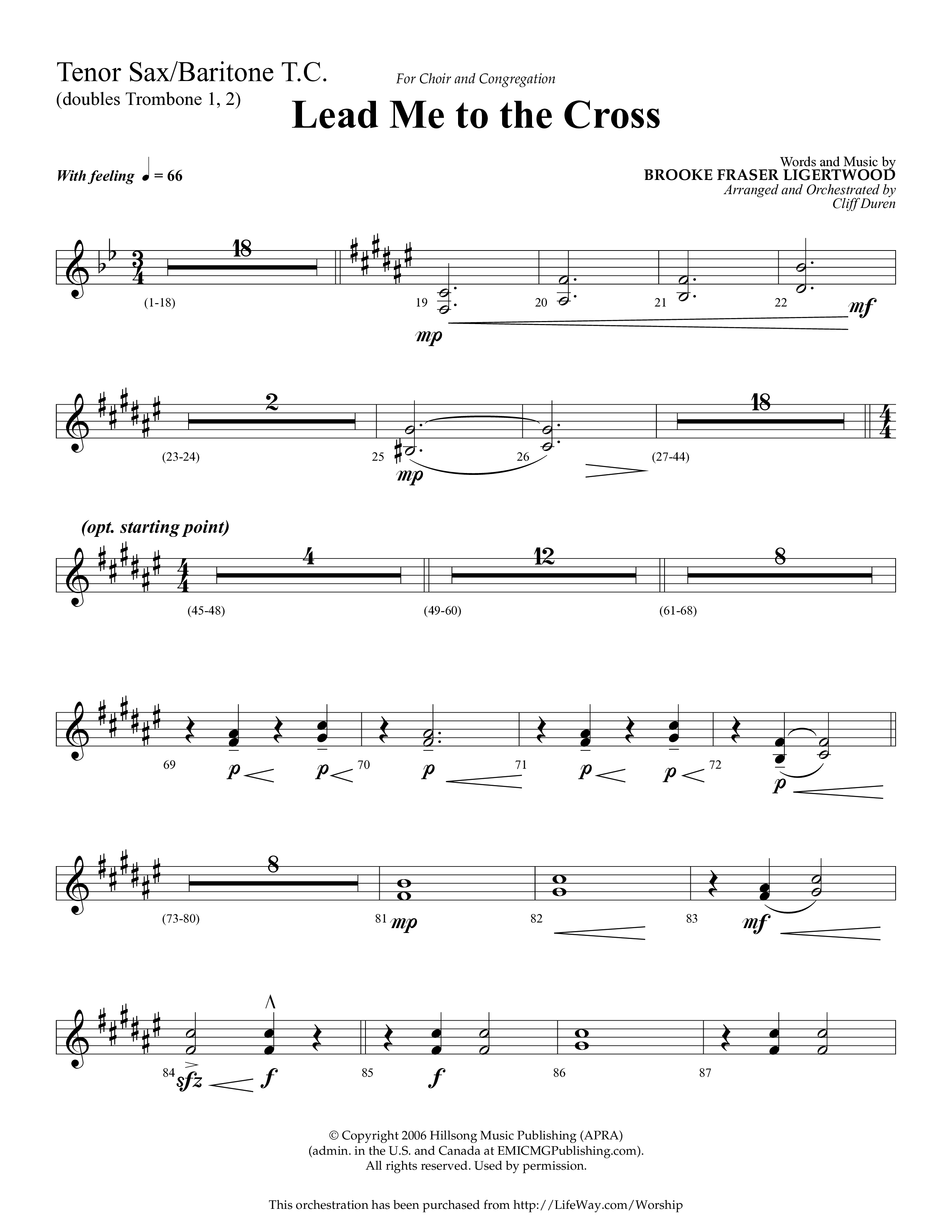 Lead Me To The Cross (Choral Anthem SATB) Tenor Sax/Baritone T.C. (Lifeway Choral / Arr. Cliff Duren)