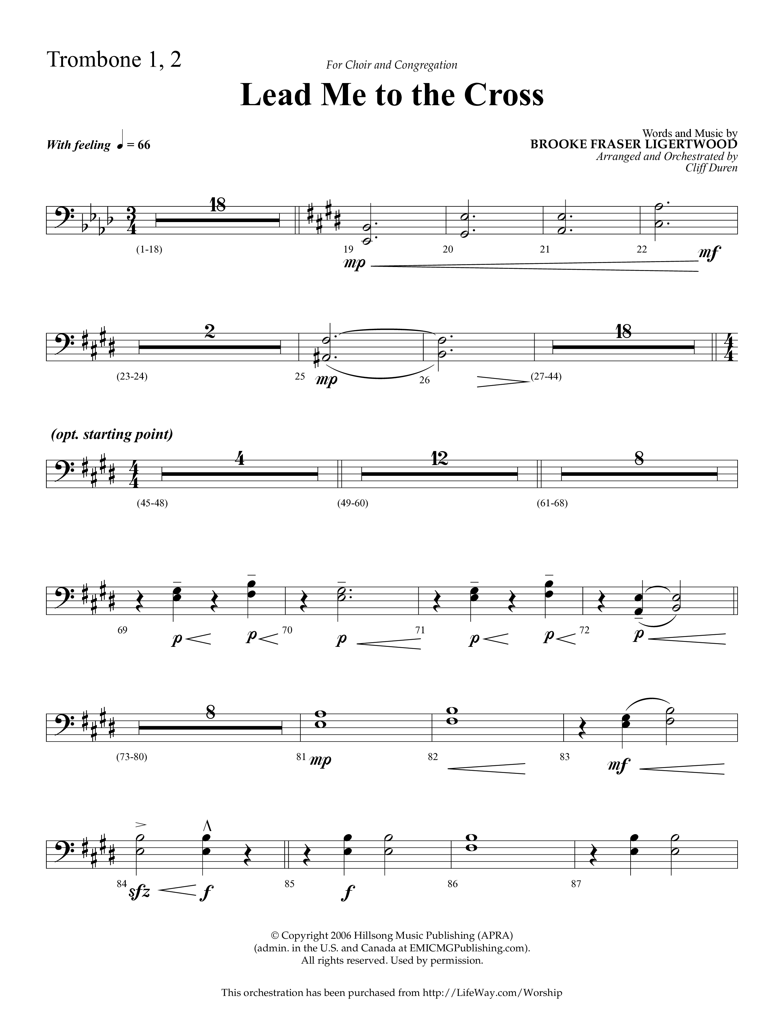 Lead Me To The Cross (Choral Anthem SATB) Trombone 1/2 (Lifeway Choral / Arr. Cliff Duren)
