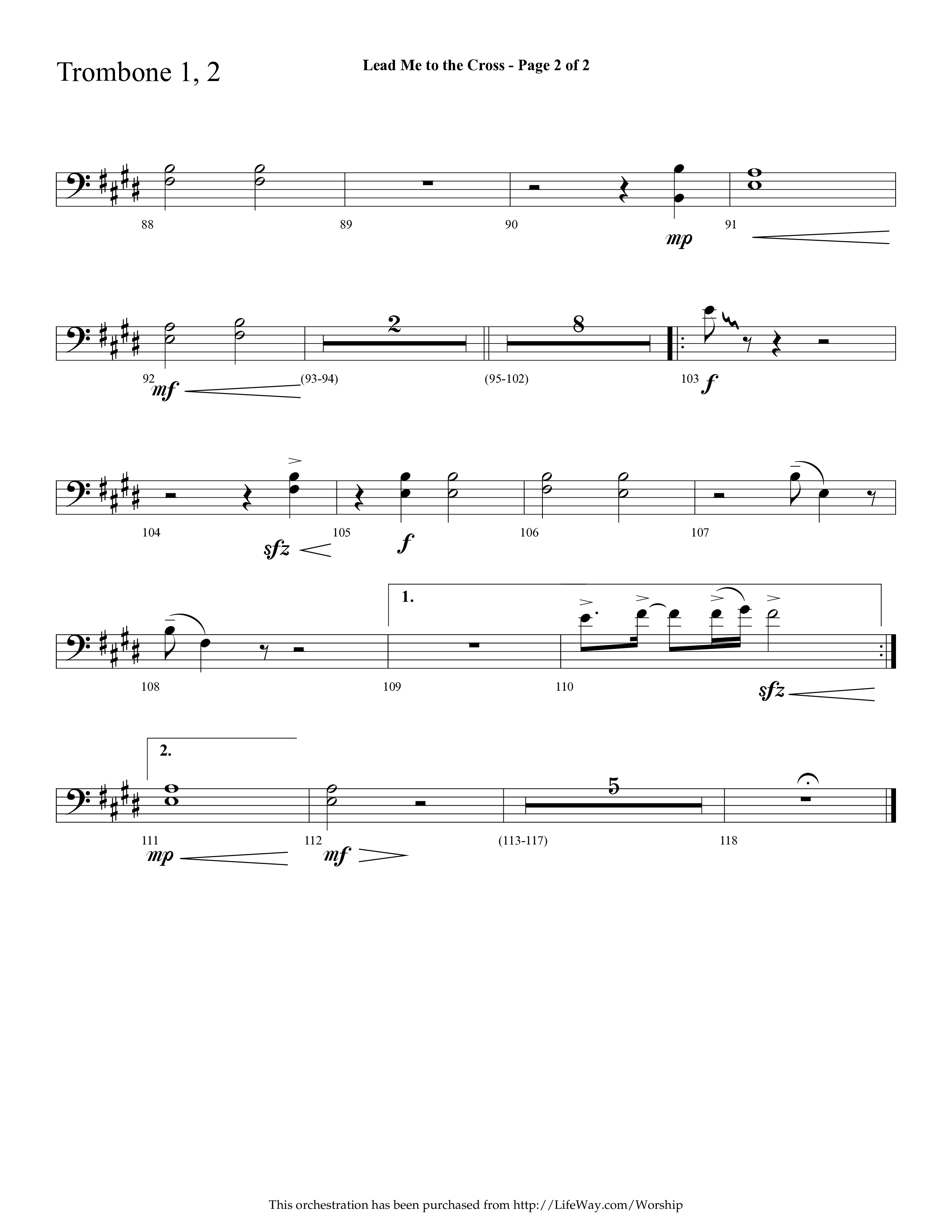 Lead Me To The Cross (Choral Anthem SATB) Trombone 1/2 (Lifeway Choral / Arr. Cliff Duren)