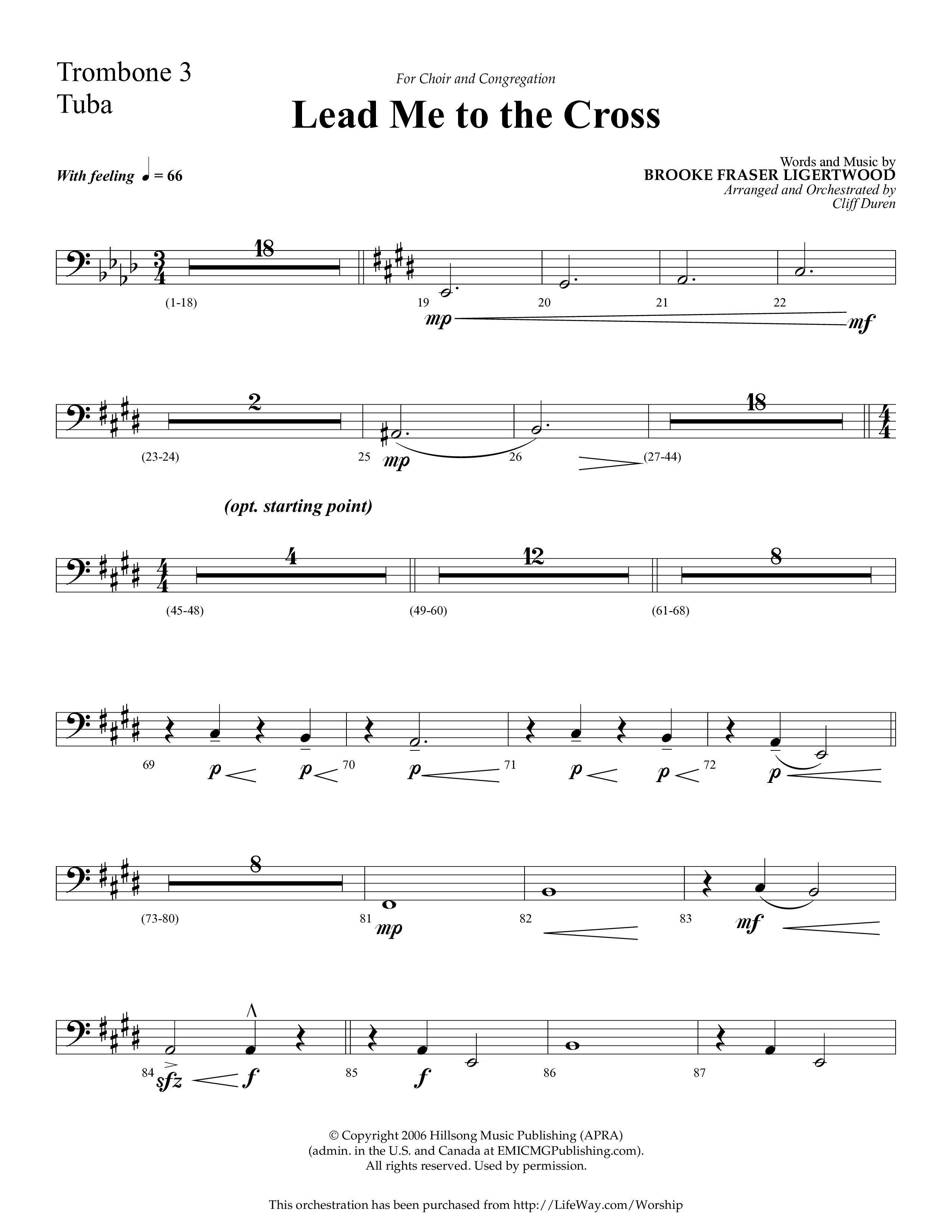 Lead Me To The Cross (Choral Anthem SATB) Trombone 3/Tuba (Lifeway Choral / Arr. Cliff Duren)