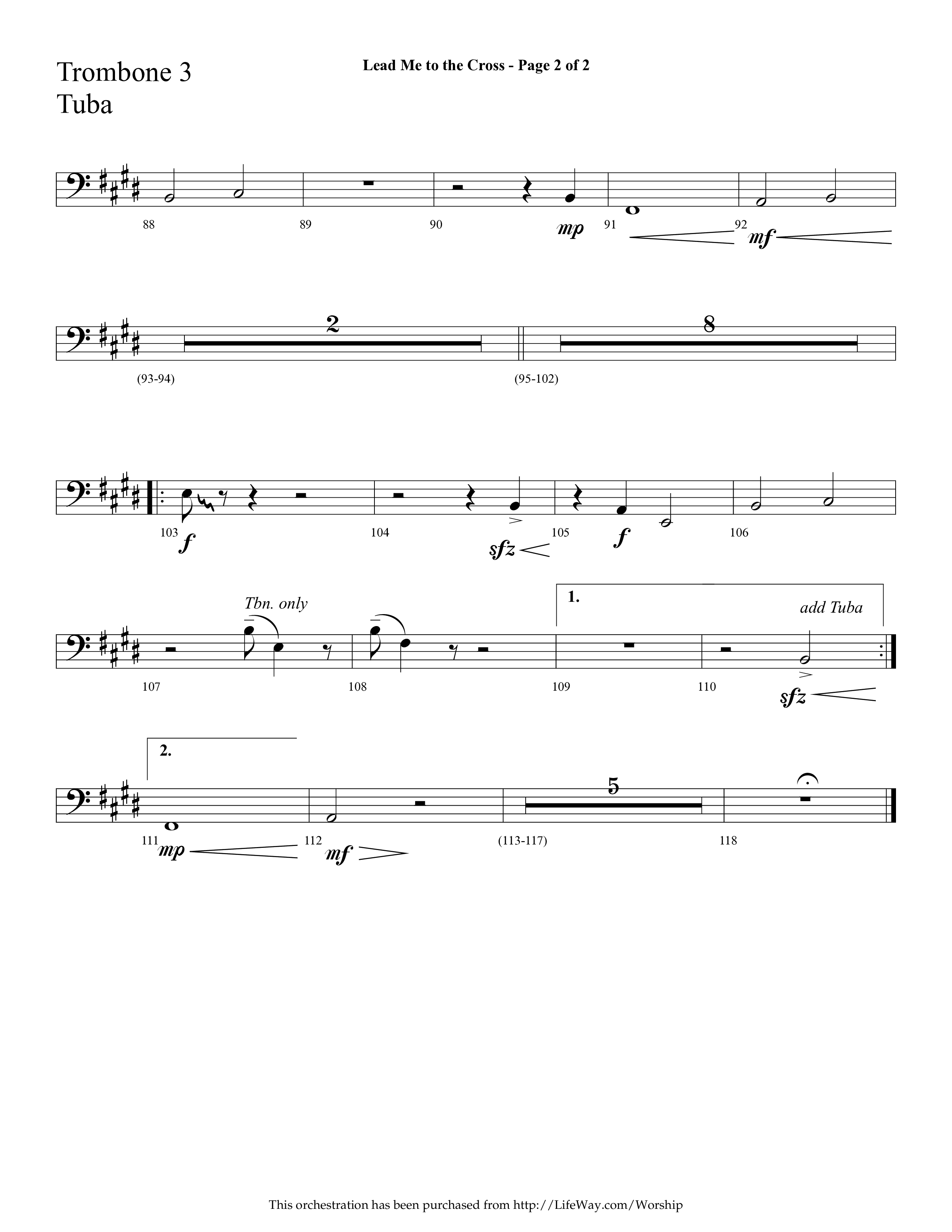 Lead Me To The Cross (Choral Anthem SATB) Trombone 3/Tuba (Lifeway Choral / Arr. Cliff Duren)