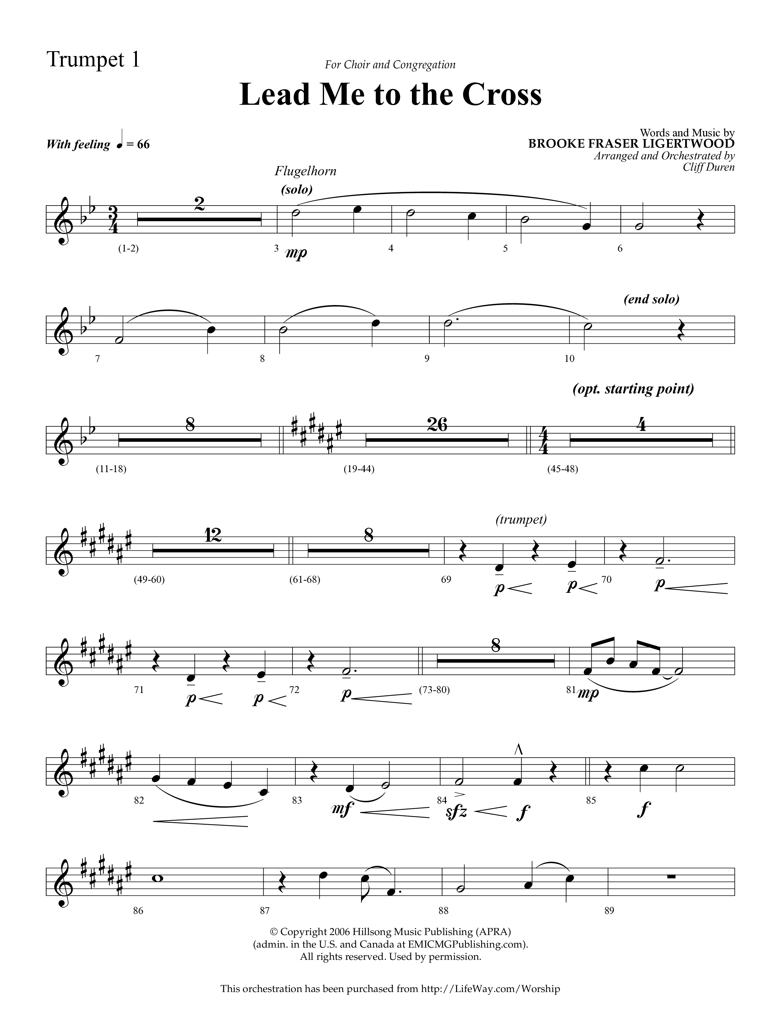 Lead Me To The Cross (Choral Anthem SATB) Trumpet 1 (Lifeway Choral / Arr. Cliff Duren)