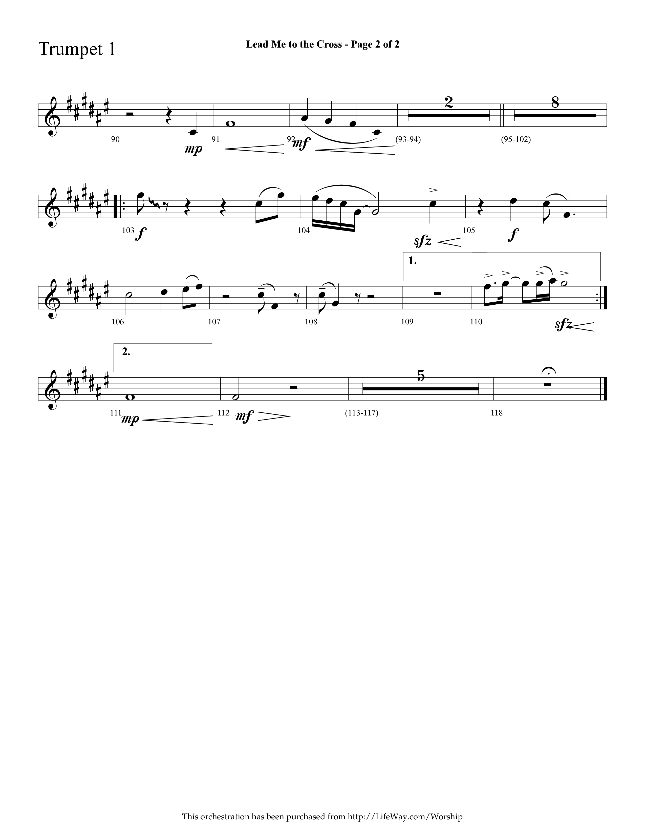 Lead Me To The Cross (Choral Anthem SATB) Trumpet 1 (Lifeway Choral / Arr. Cliff Duren)