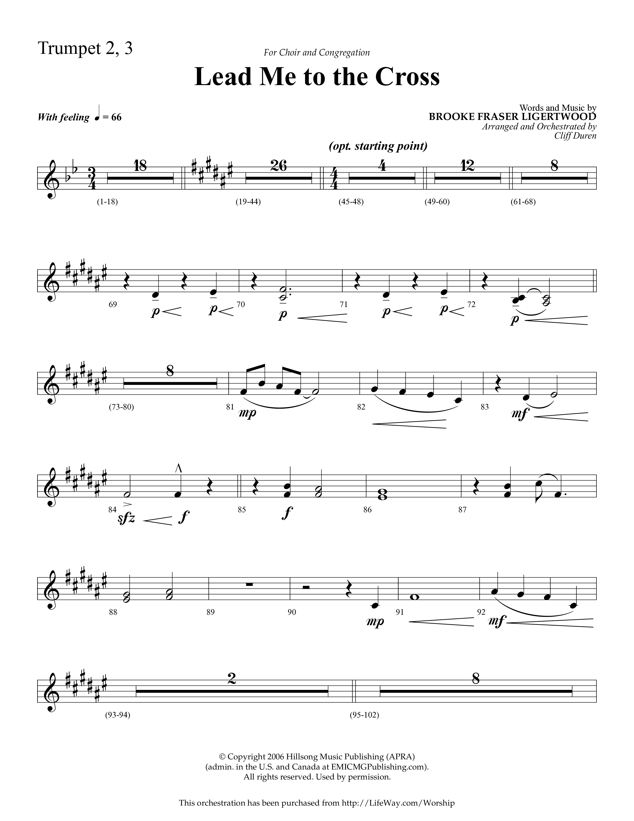 Lead Me To The Cross (Choral Anthem SATB) Trumpet 2/3 (Lifeway Choral / Arr. Cliff Duren)