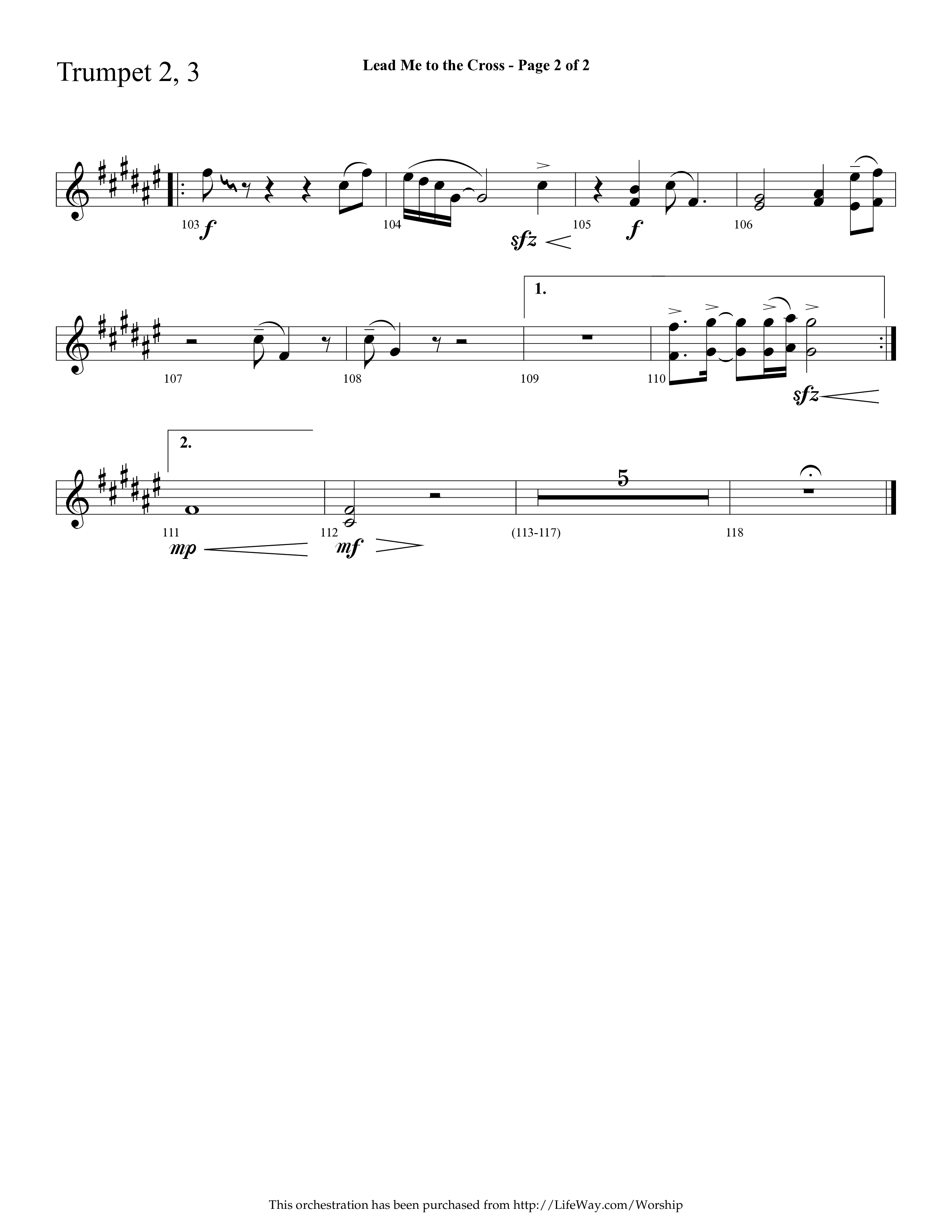 Lead Me To The Cross (Choral Anthem SATB) Trumpet 2/3 (Lifeway Choral / Arr. Cliff Duren)