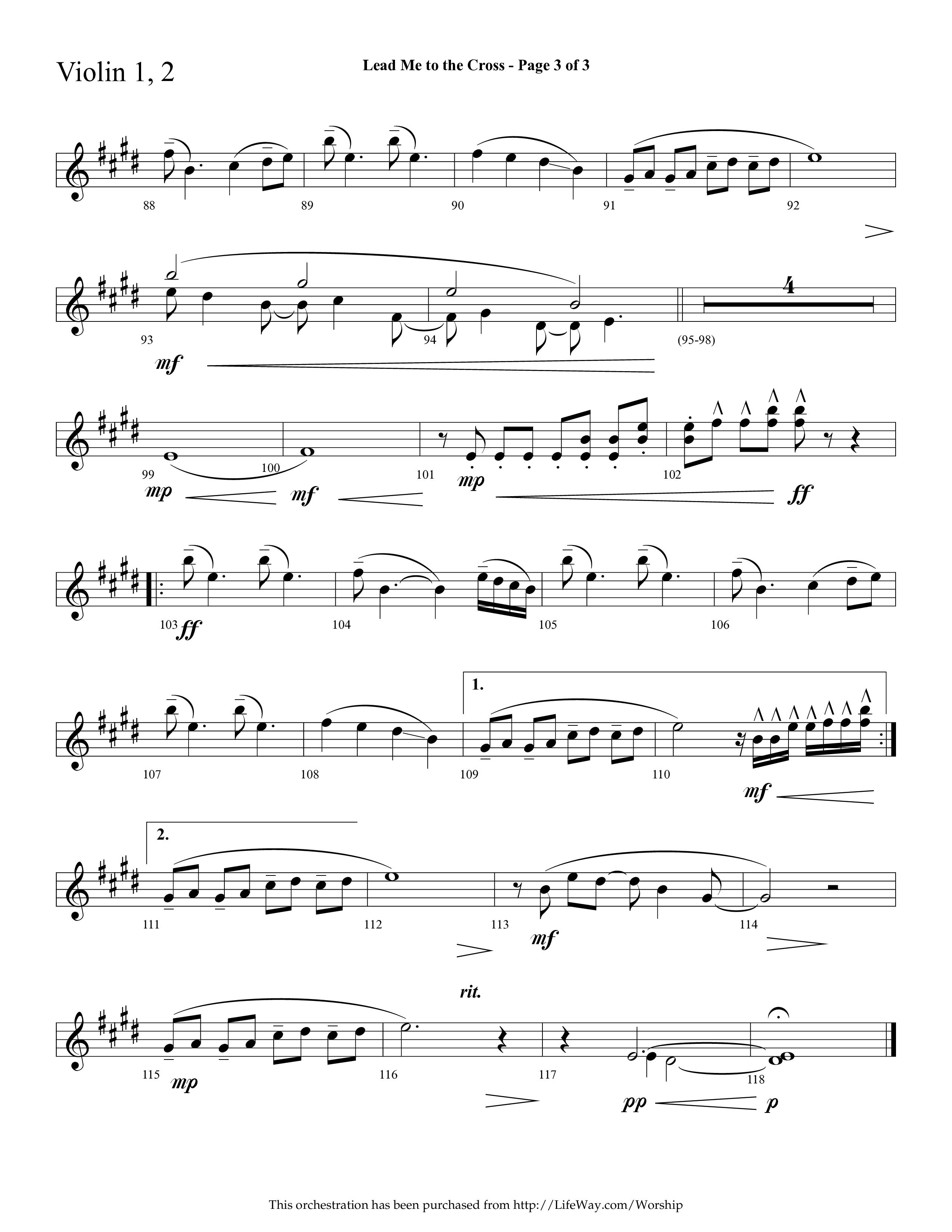 Lead Me To The Cross (Choral Anthem SATB) Violin 1/2 (Lifeway Choral / Arr. Cliff Duren)