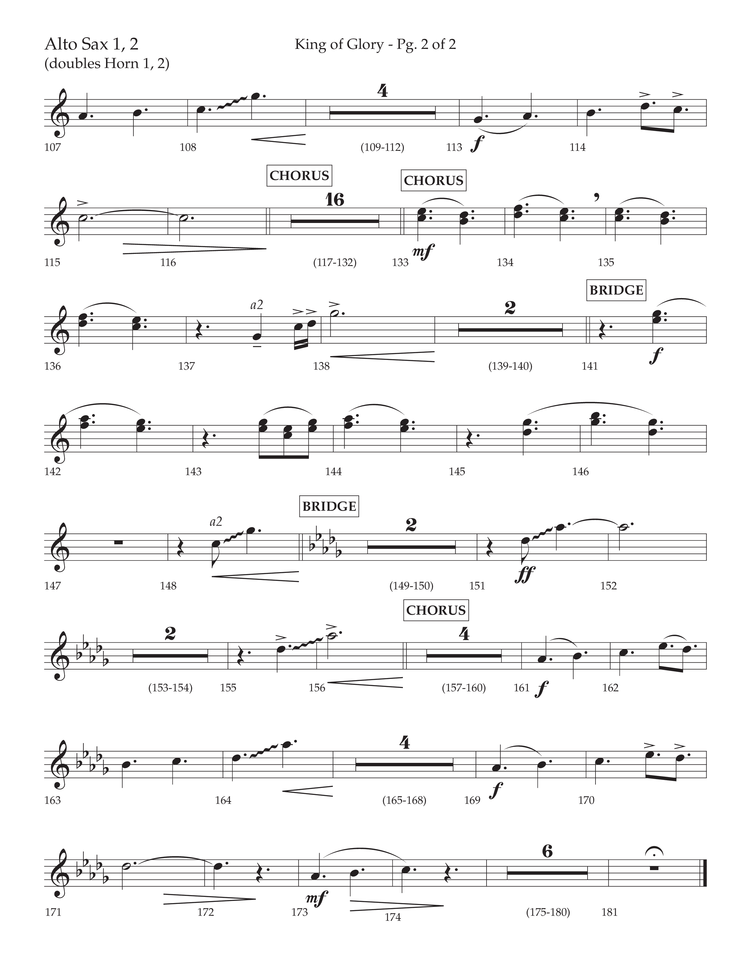 King Of Glory (Choral Anthem SATB) Alto Sax 1/2 (Lifeway Choral / Arr. David Wise / Orch. David Shipps)