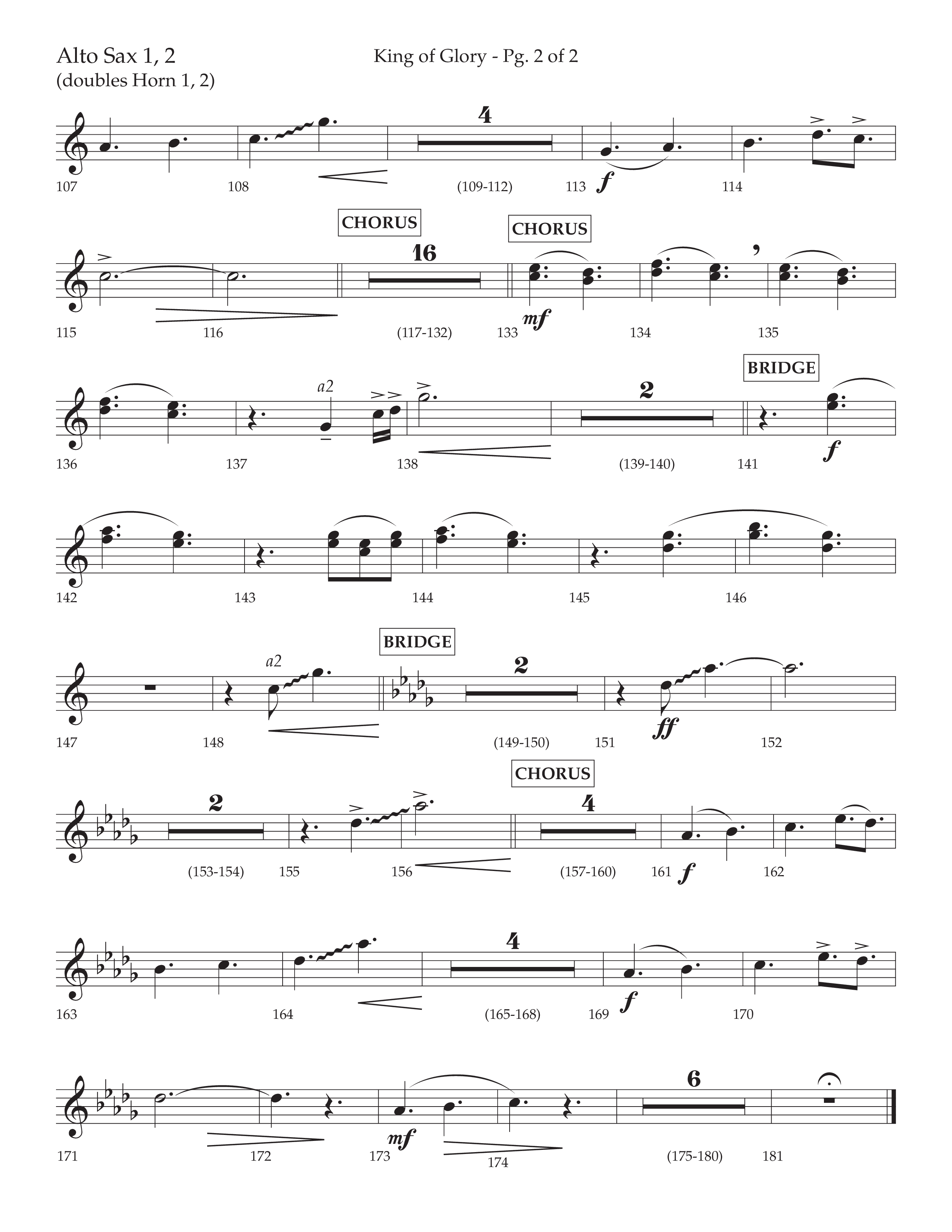 King Of Glory (Choral Anthem SATB) Alto Sax 1/2 (Lifeway Choral / Arr. David Wise / Orch. David Shipps)