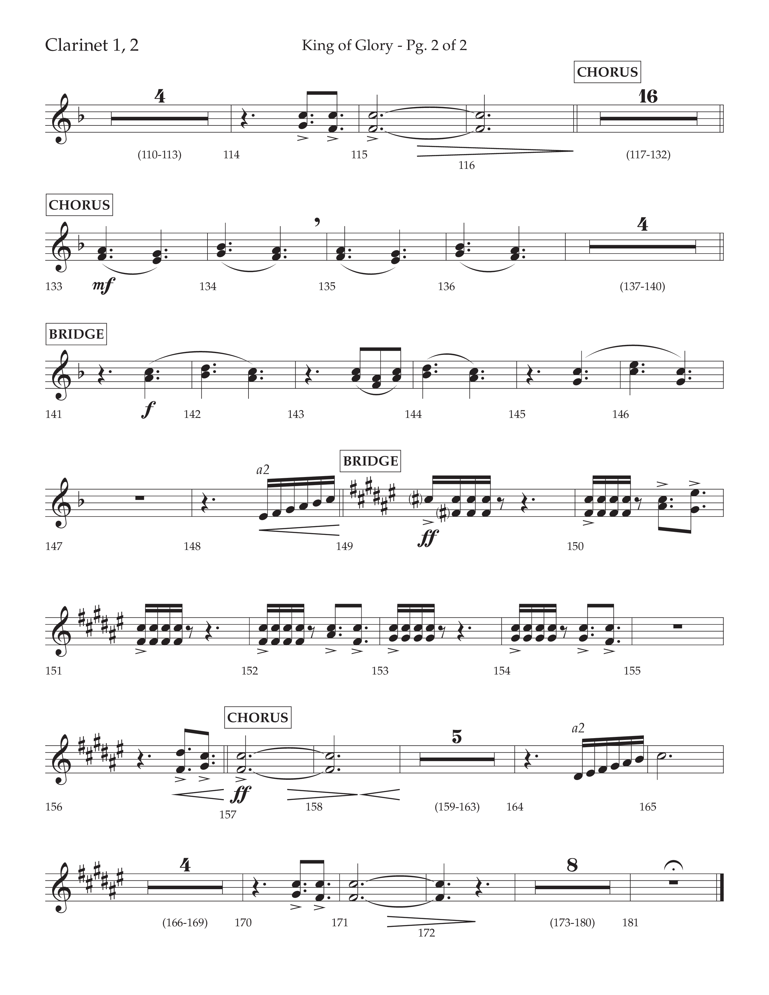 King Of Glory (Choral Anthem SATB) Clarinet 1/2 (Lifeway Choral / Arr. David Wise / Orch. David Shipps)