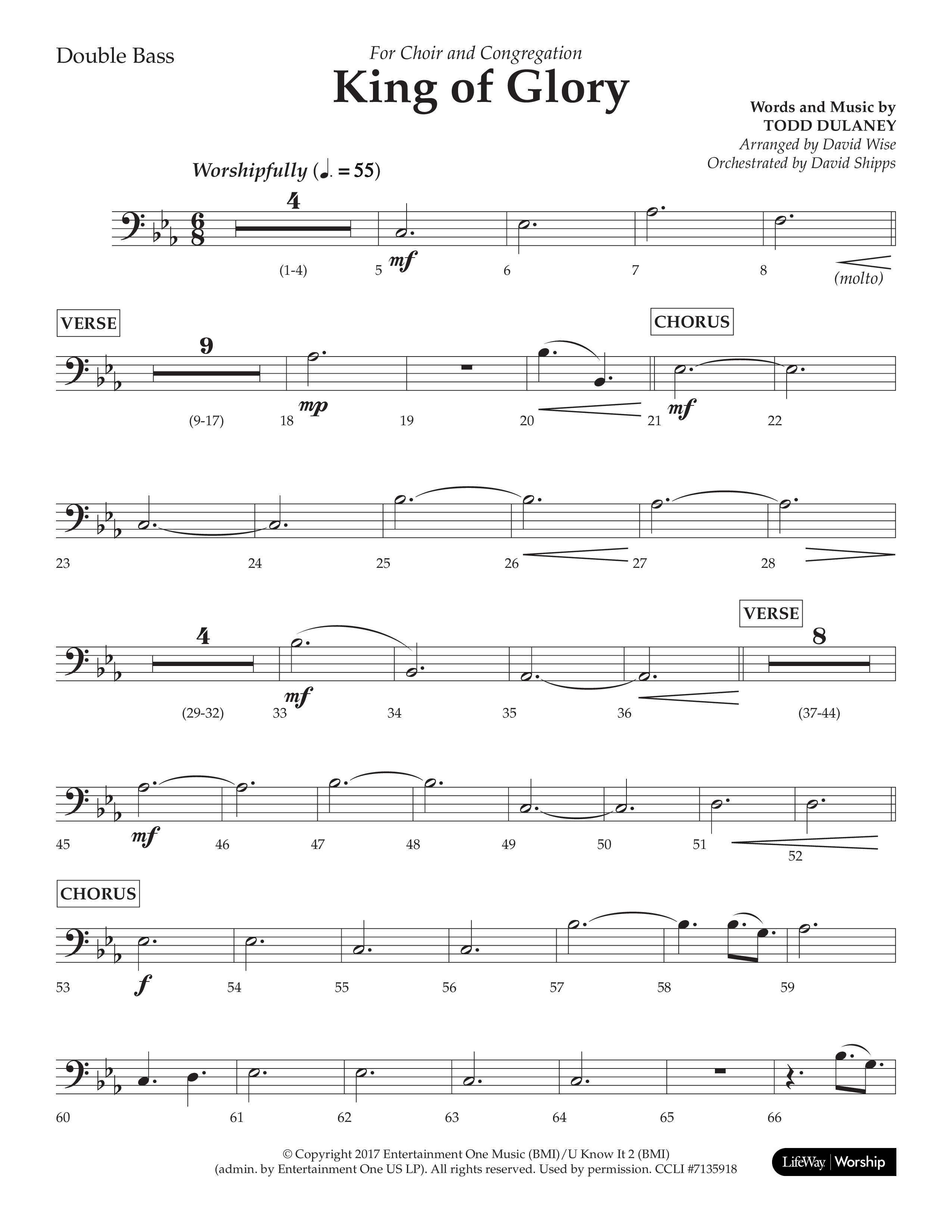 King Of Glory (Choral Anthem SATB) Double Bass (Lifeway Choral / Arr. David Wise / Orch. David Shipps)