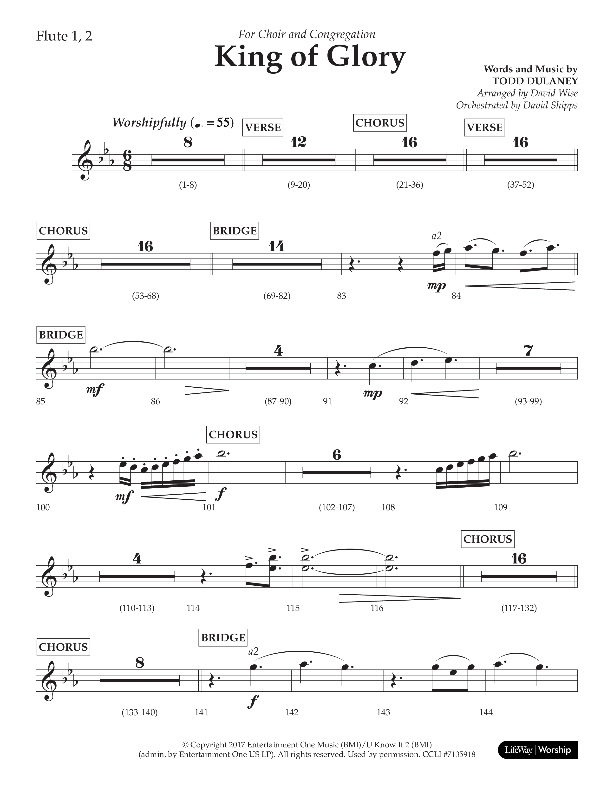 King Of Glory (Choral Anthem SATB) Flute 1/2 (Lifeway Choral / Arr. David Wise / Orch. David Shipps)