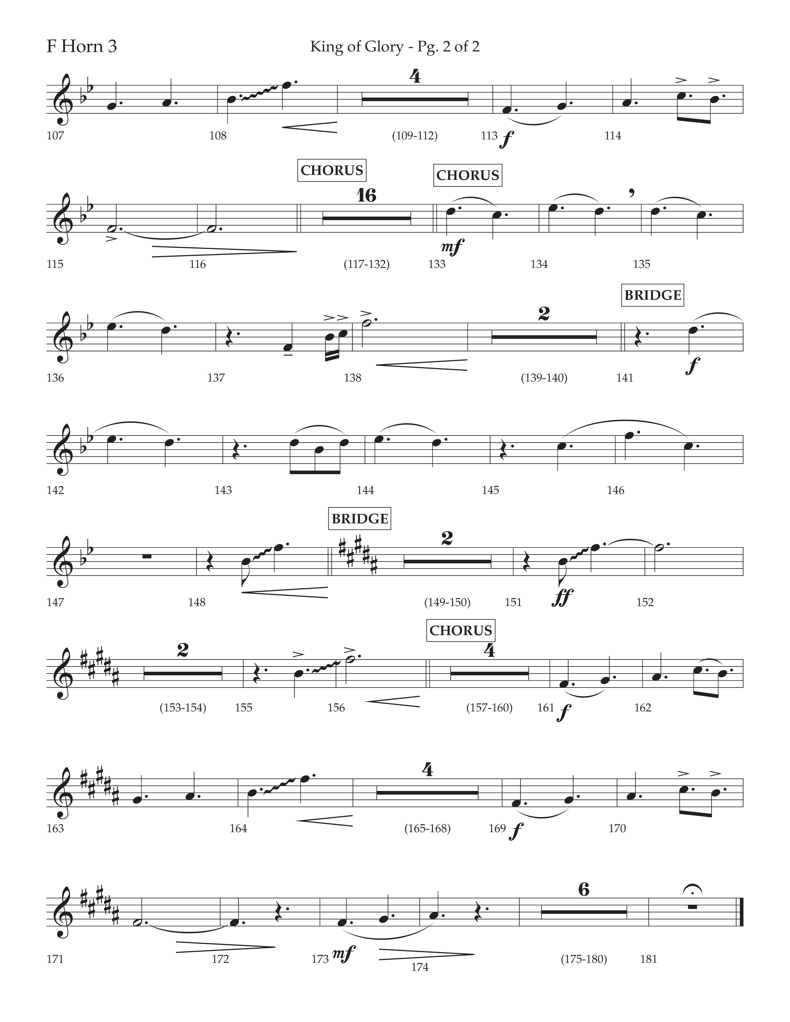 King Of Glory (Choral Anthem SATB) French Horn 3 (Lifeway Choral / Arr. David Wise / Orch. David Shipps)