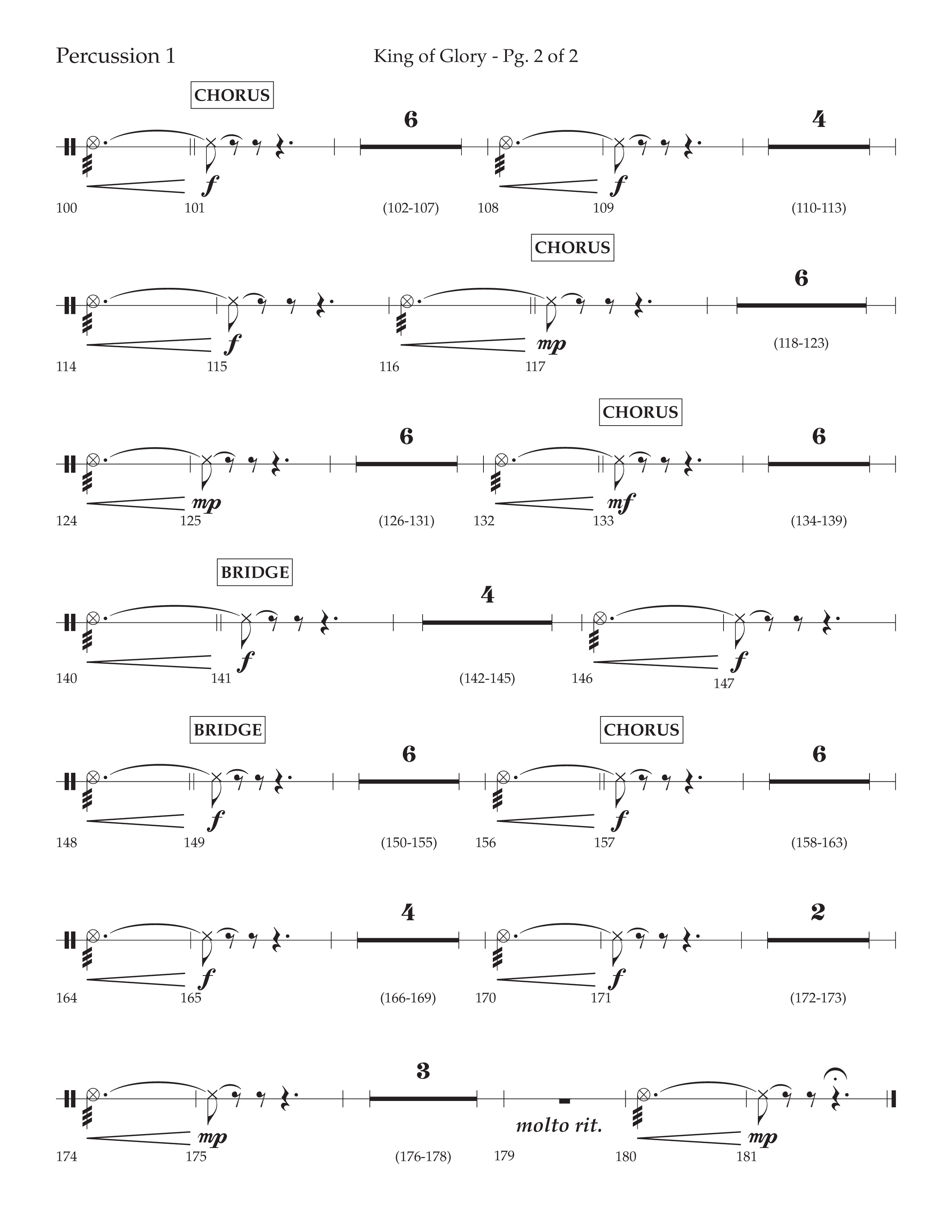 King Of Glory (Choral Anthem SATB) Percussion 1/2 (Lifeway Choral / Arr. David Wise / Orch. David Shipps)