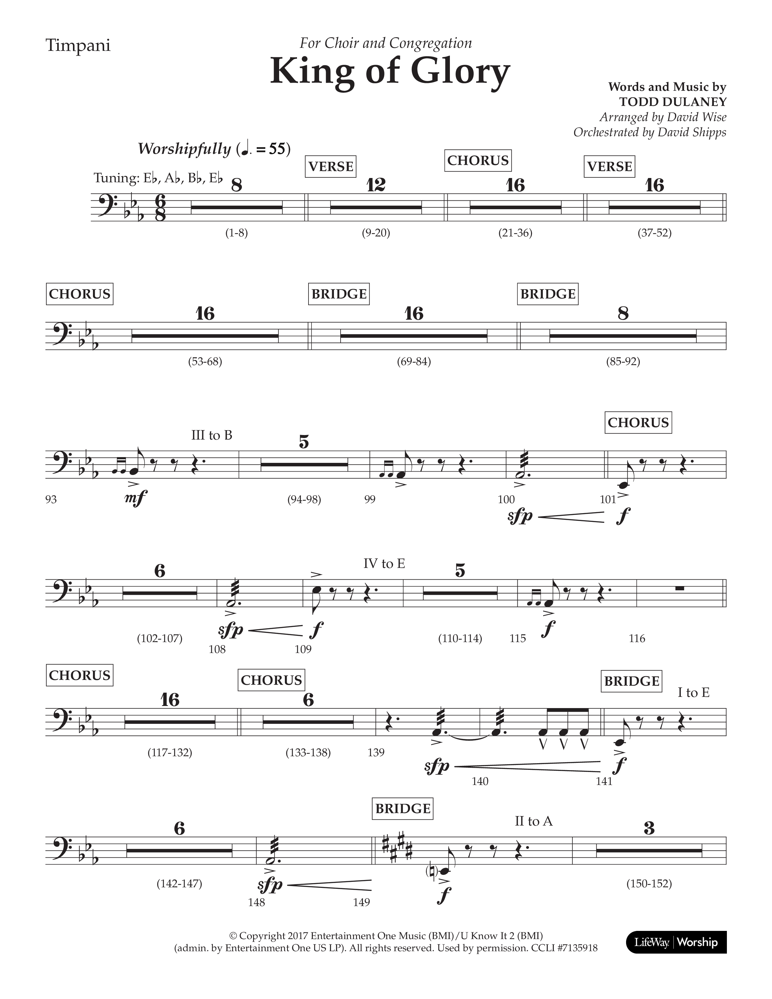 King Of Glory (Choral Anthem SATB) Timpani (Lifeway Choral / Arr. David Wise / Orch. David Shipps)
