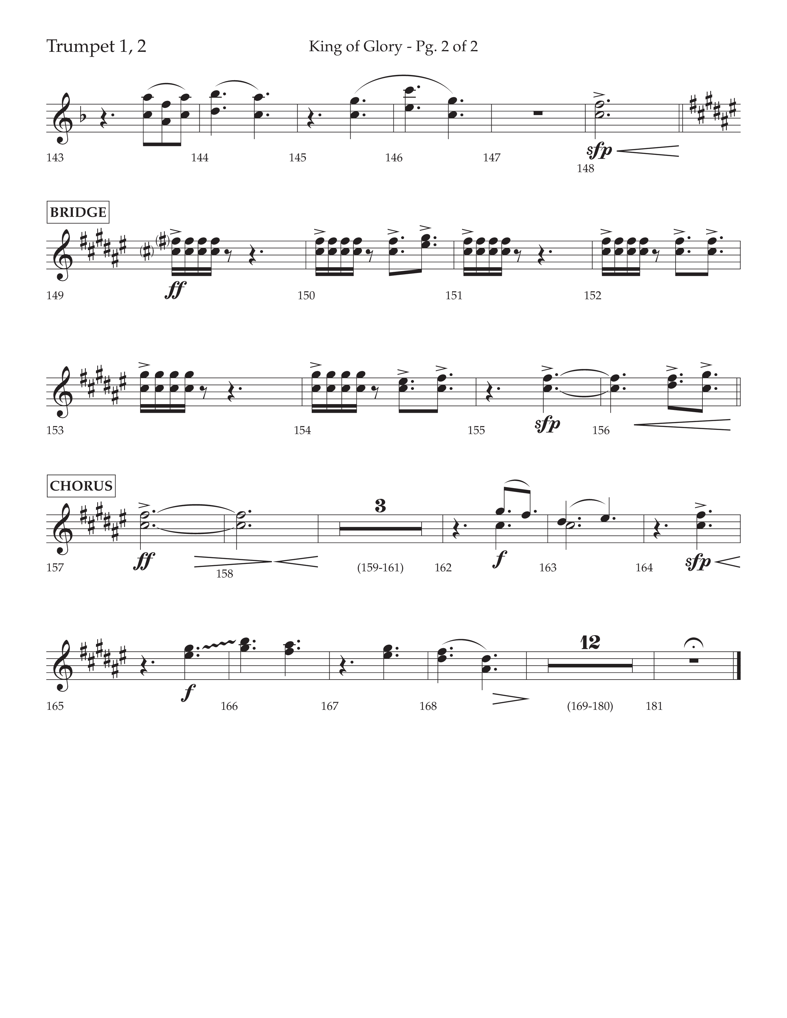 King Of Glory (Choral Anthem SATB) Trumpet 1,2 (Lifeway Choral / Arr. David Wise / Orch. David Shipps)