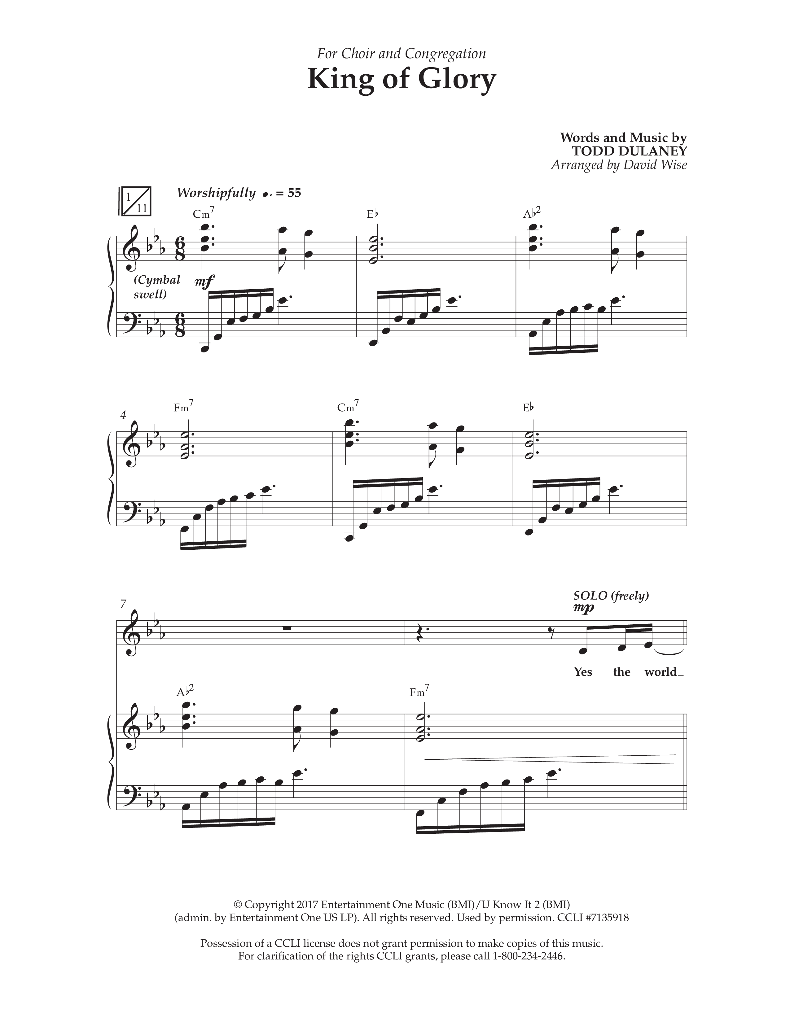 King Of Glory (Choral Anthem SATB) Anthem (SATB/Piano) (Lifeway Choral / Arr. David Wise / Orch. David Shipps)