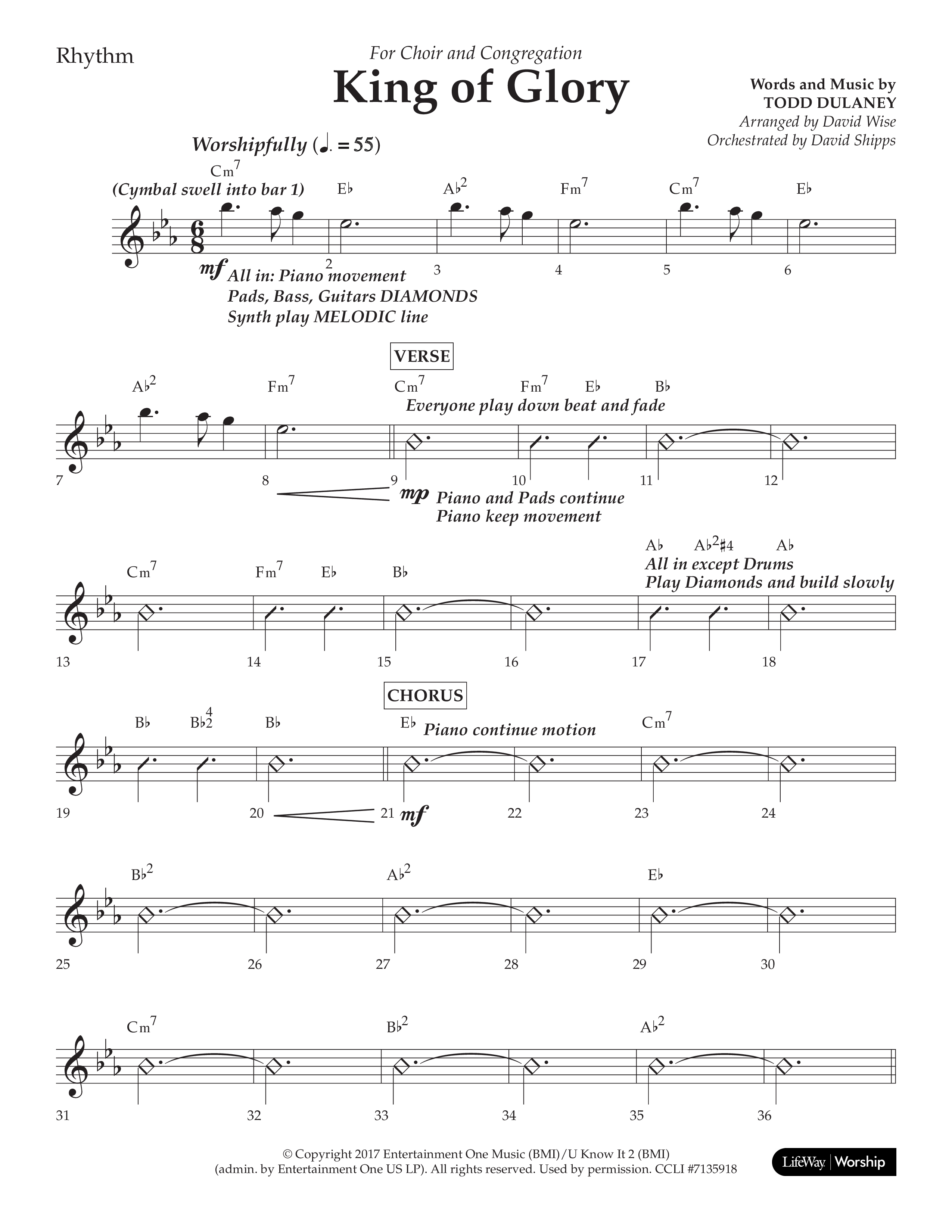 King Of Glory (Choral Anthem SATB) Lead Melody & Rhythm (Lifeway Choral / Arr. David Wise / Orch. David Shipps)