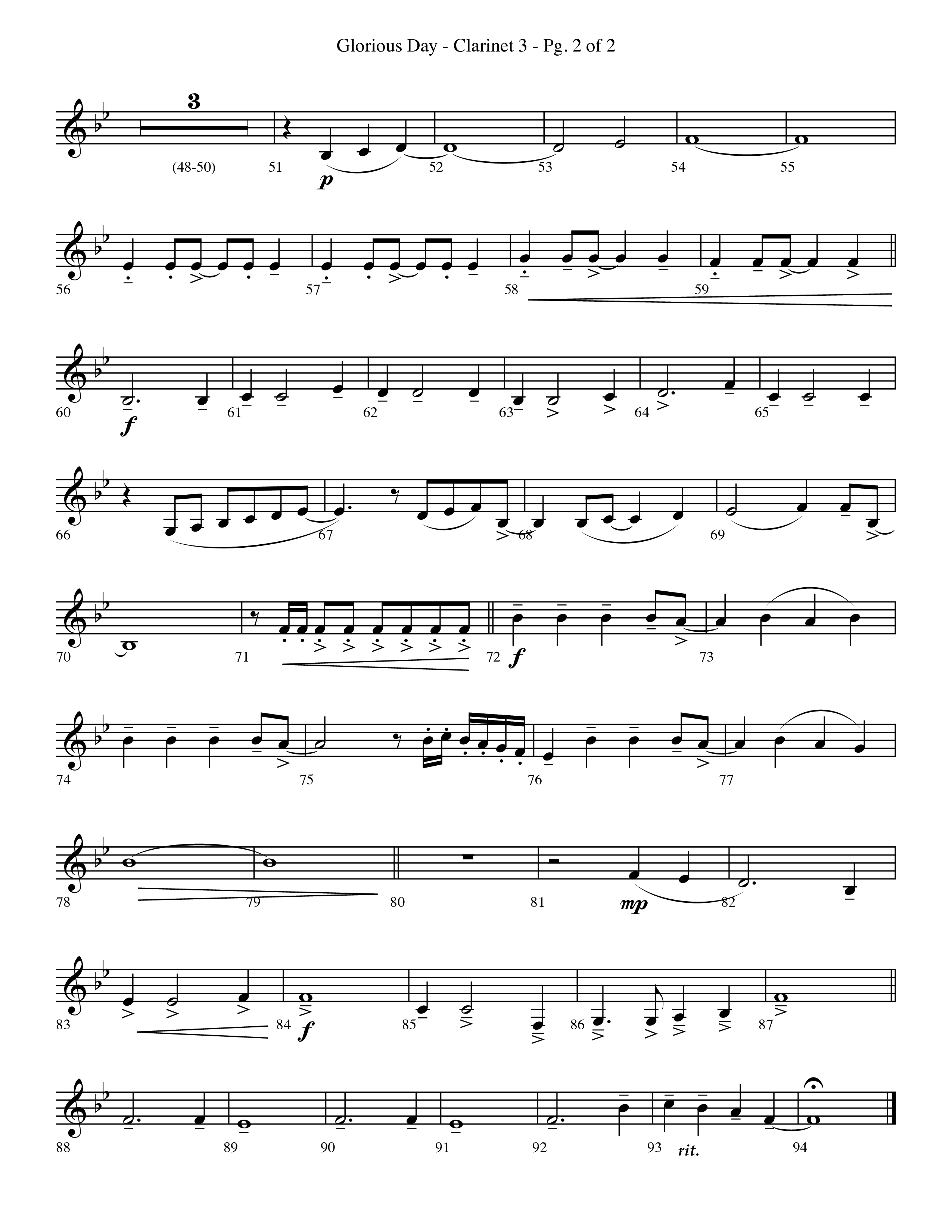 Glorious Day (Living He Loved Me) (Choral Anthem SATB) Clarinet 3 (Lifeway Choral / Arr. Travis Cottrell / Orch. Phillip Keveren)