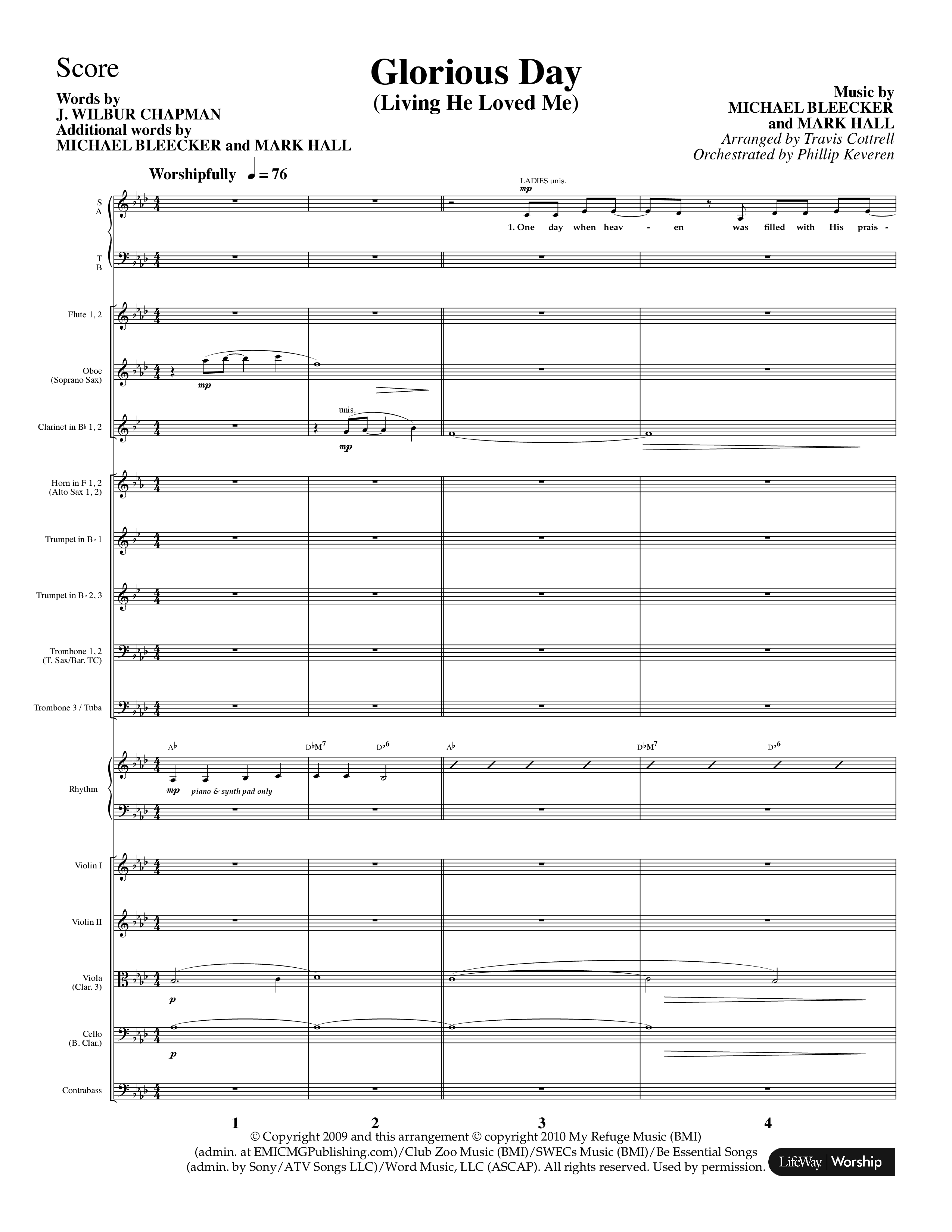 Glorious Day (Living He Loved Me) (Choral Anthem SATB) Conductor's Score (Lifeway Choral / Arr. Travis Cottrell / Orch. Phillip Keveren)