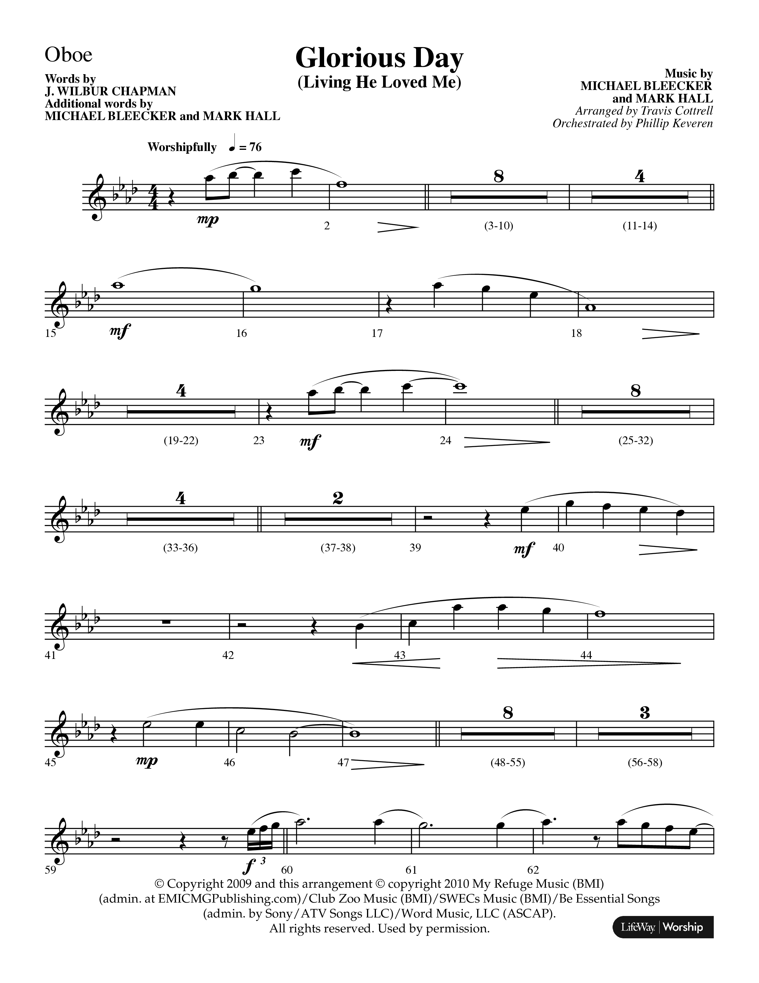 Glorious Day (Living He Loved Me) (Choral Anthem SATB) Oboe (Lifeway Choral / Arr. Travis Cottrell / Orch. Phillip Keveren)