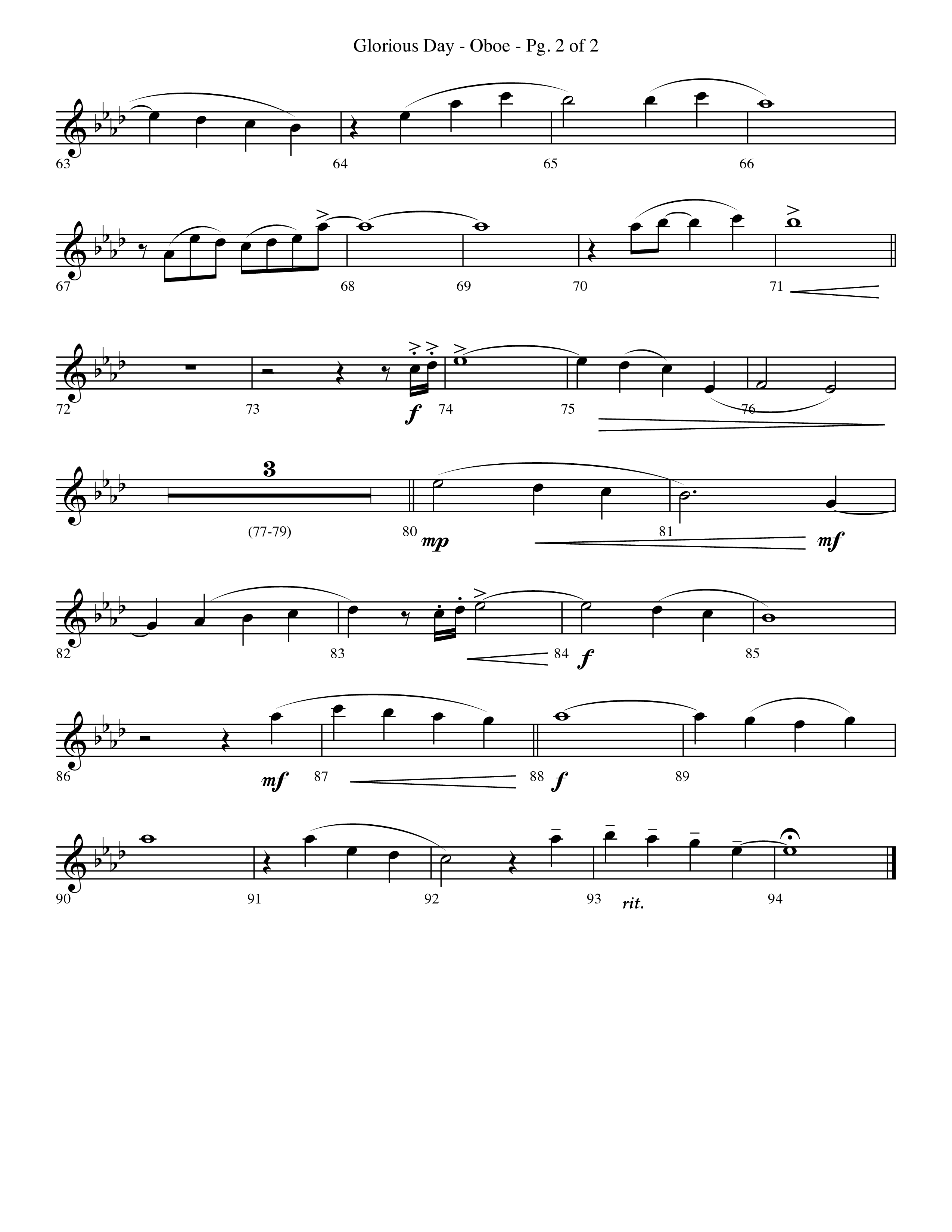 Glorious Day (Living He Loved Me) (Choral Anthem SATB) Oboe (Lifeway Choral / Arr. Travis Cottrell / Orch. Phillip Keveren)