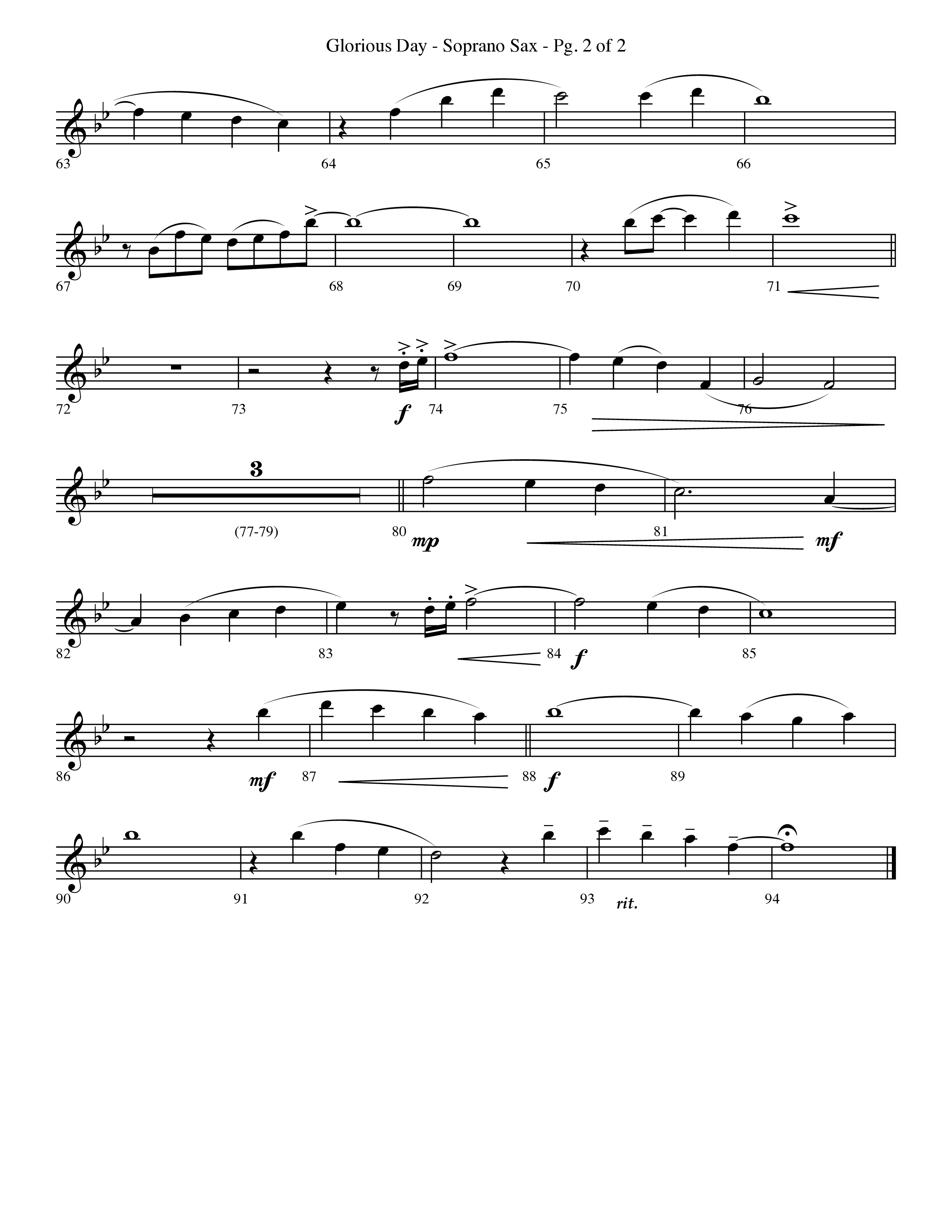 Glorious Day (Living He Loved Me) (Choral Anthem SATB) Soprano Sax (Lifeway Choral / Arr. Travis Cottrell / Orch. Phillip Keveren)