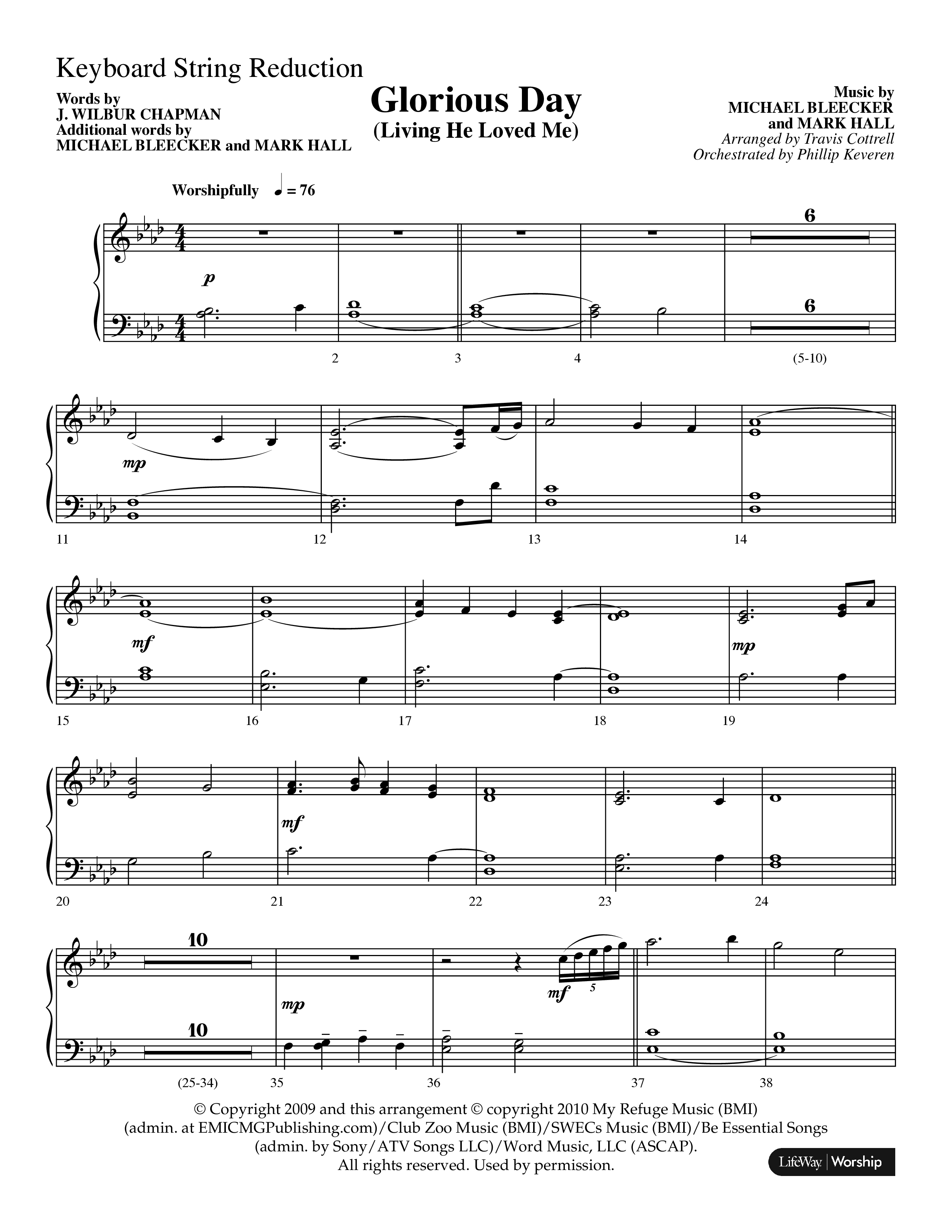 Glorious Day (Living He Loved Me) (Choral Anthem SATB) String Reduction (Lifeway Choral / Arr. Travis Cottrell / Orch. Phillip Keveren)
