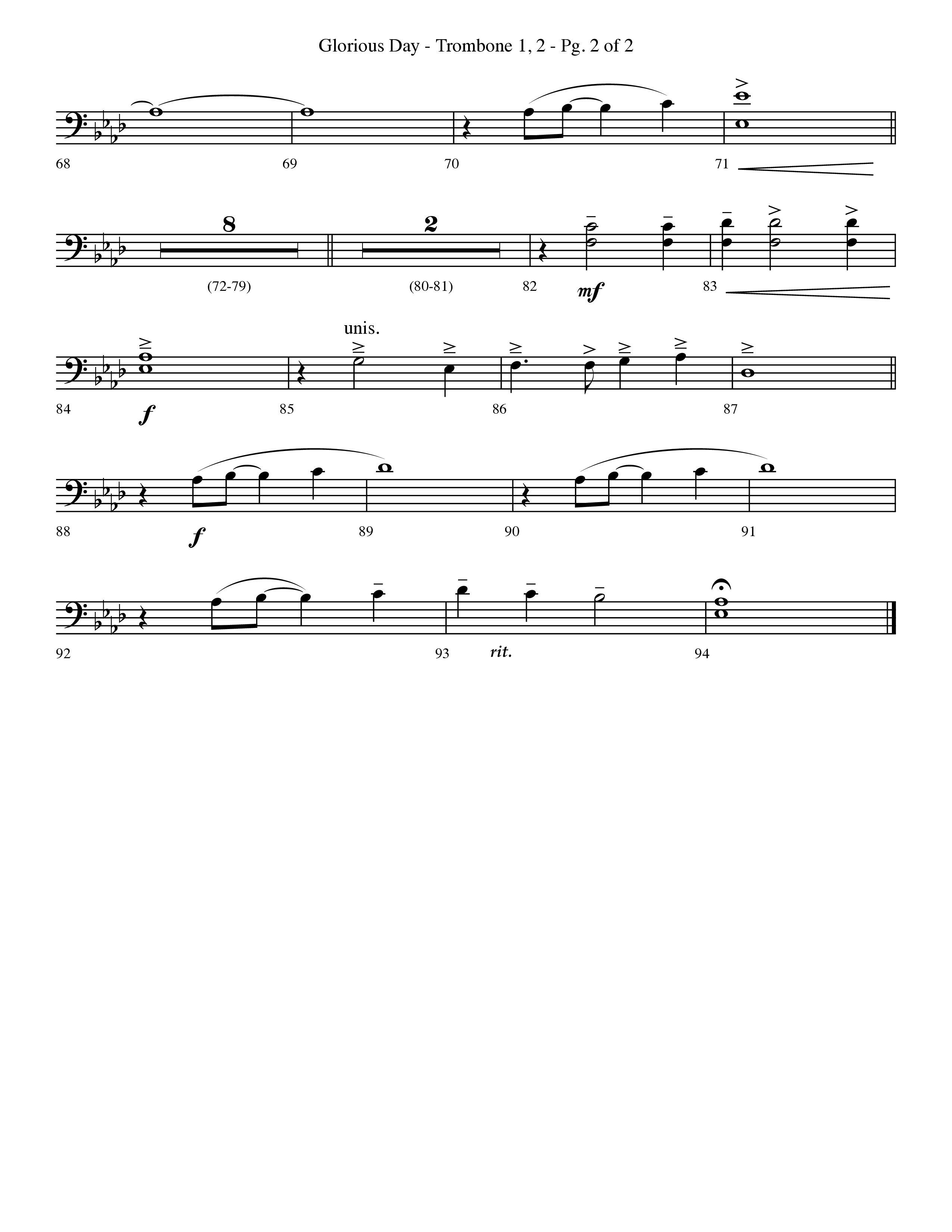 Glorious Day (Living He Loved Me) (Choral Anthem SATB) Trombone 1/2 (Lifeway Choral / Arr. Travis Cottrell / Orch. Phillip Keveren)