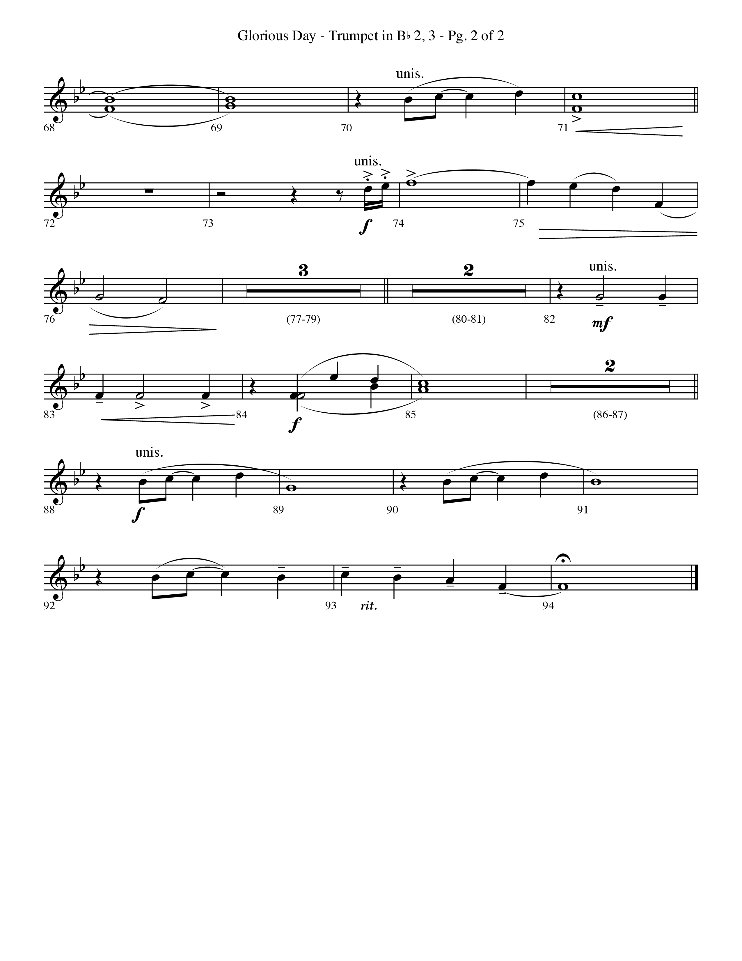 Glorious Day (Living He Loved Me) (Choral Anthem SATB) Trumpet 2/3 (Lifeway Choral / Arr. Travis Cottrell / Orch. Phillip Keveren)