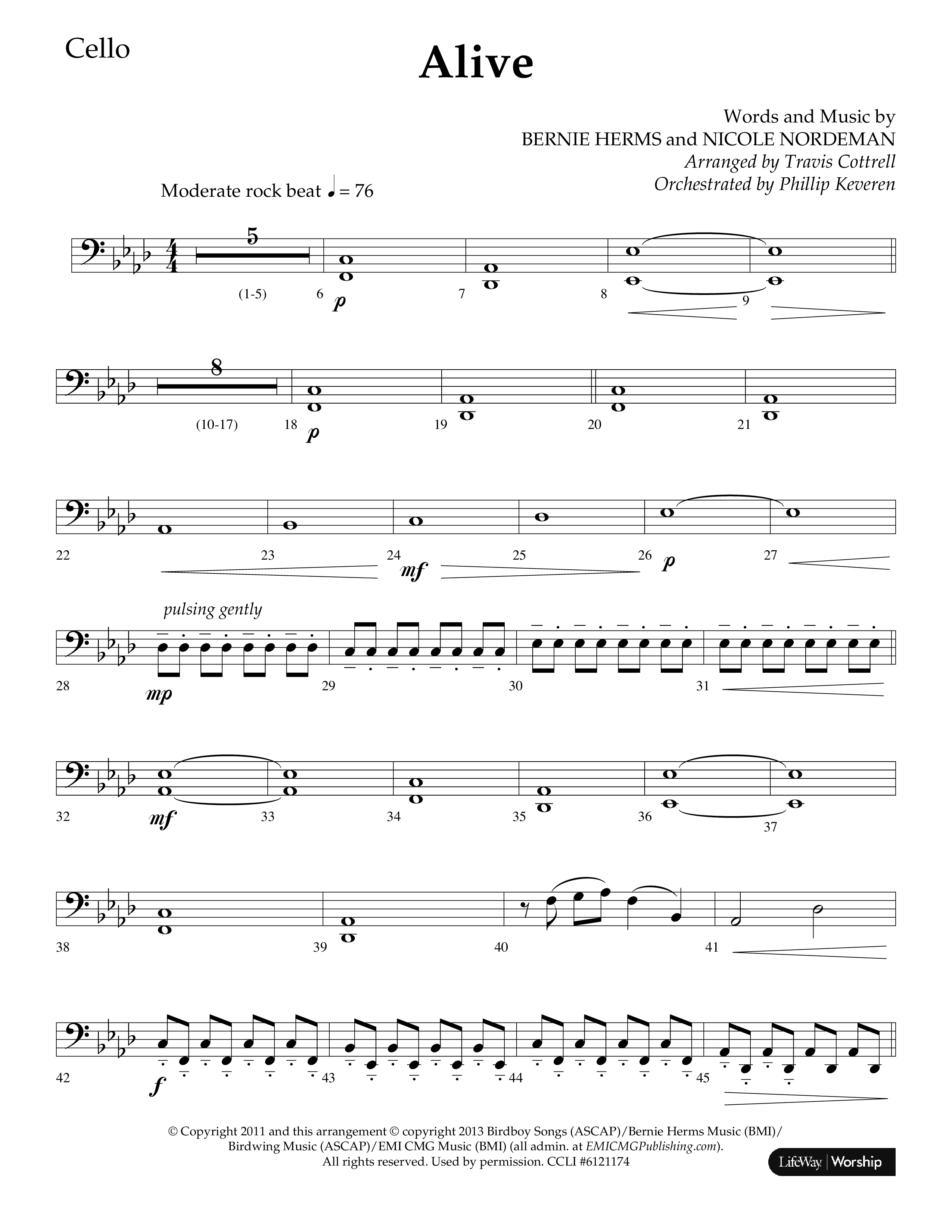 Alive (Mary Magdalene) (Choral Anthem SATB) Cello (Lifeway Choral / Arr. Travis Cottrell / Orch. Phillip Keveren)