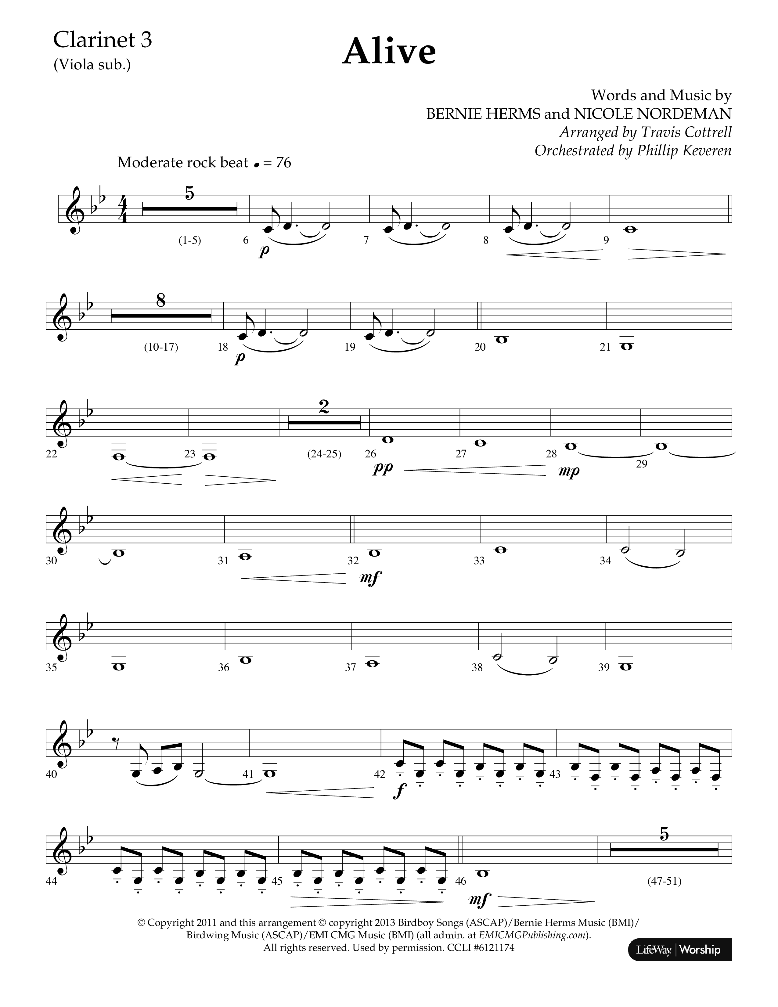 Alive (Mary Magdalene) (Choral Anthem SATB) Clarinet 3 (Lifeway Choral / Arr. Travis Cottrell / Orch. Phillip Keveren)