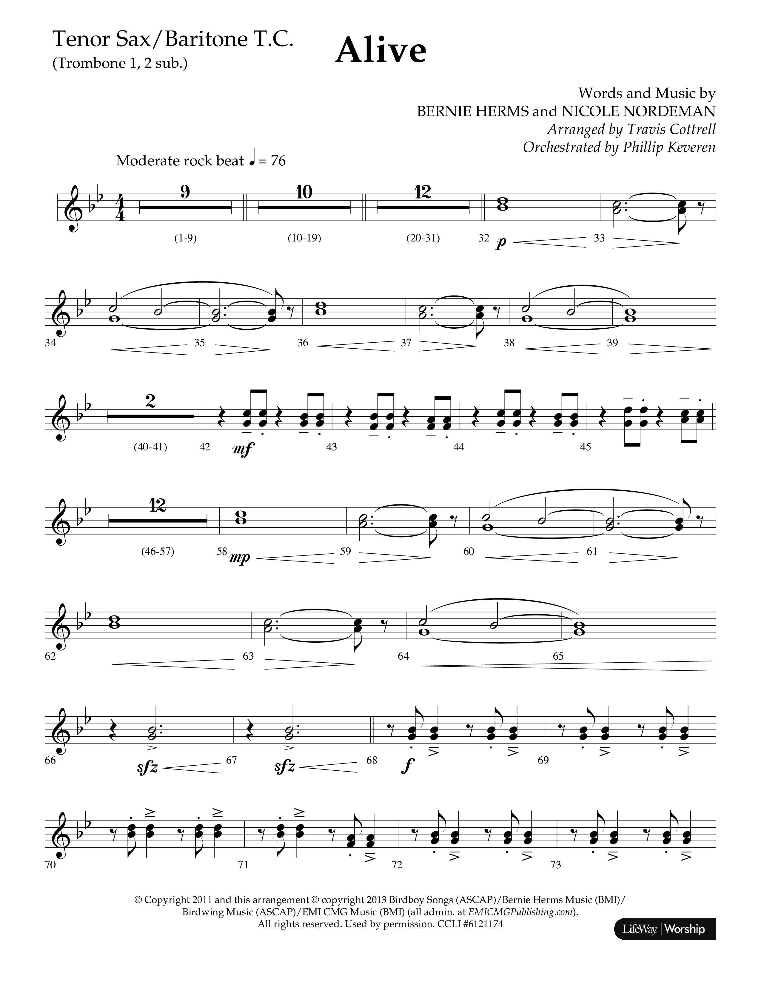 Alive (Mary Magdalene) (Choral Anthem SATB) Tenor Sax/Baritone T.C. (Lifeway Choral / Arr. Travis Cottrell / Orch. Phillip Keveren)