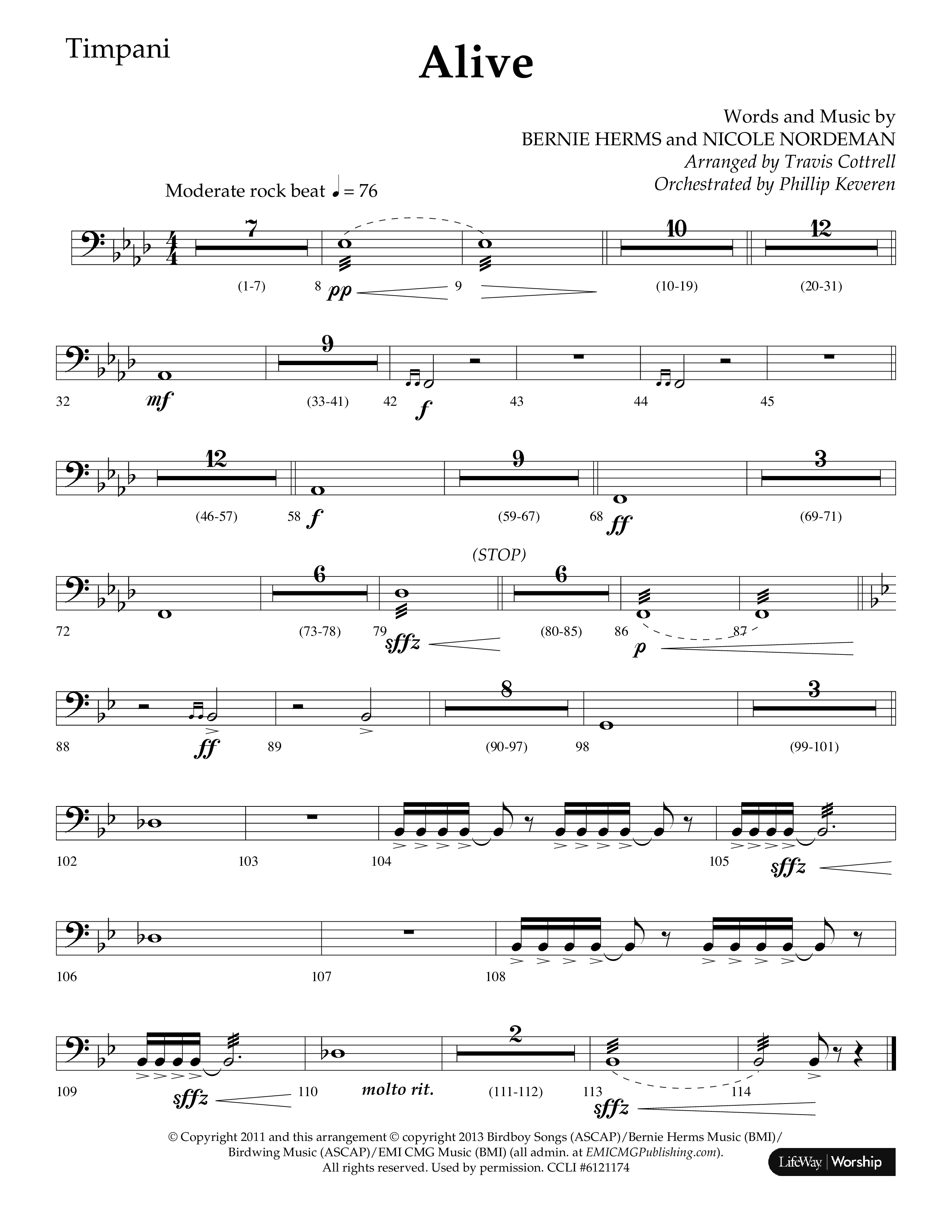Alive (Mary Magdalene) (Choral Anthem SATB) Timpani (Lifeway Choral / Arr. Travis Cottrell / Orch. Phillip Keveren)