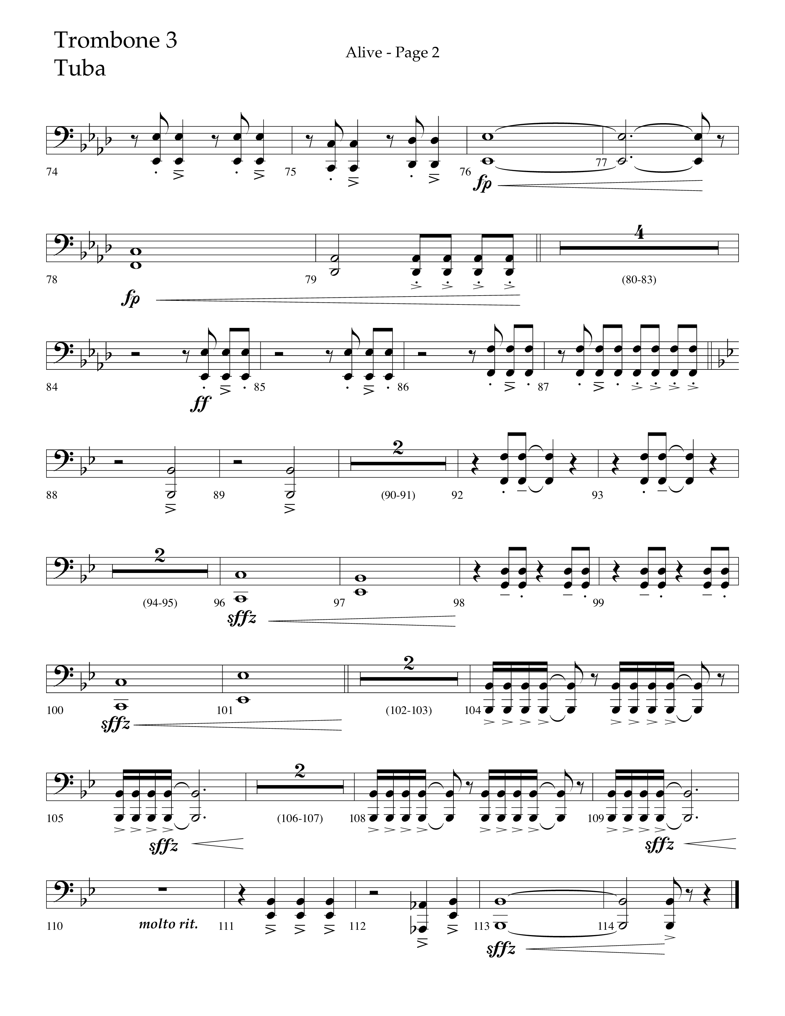 Alive (Mary Magdalene) (Choral Anthem SATB) Trombone 3/Tuba (Lifeway Choral / Arr. Travis Cottrell / Orch. Phillip Keveren)